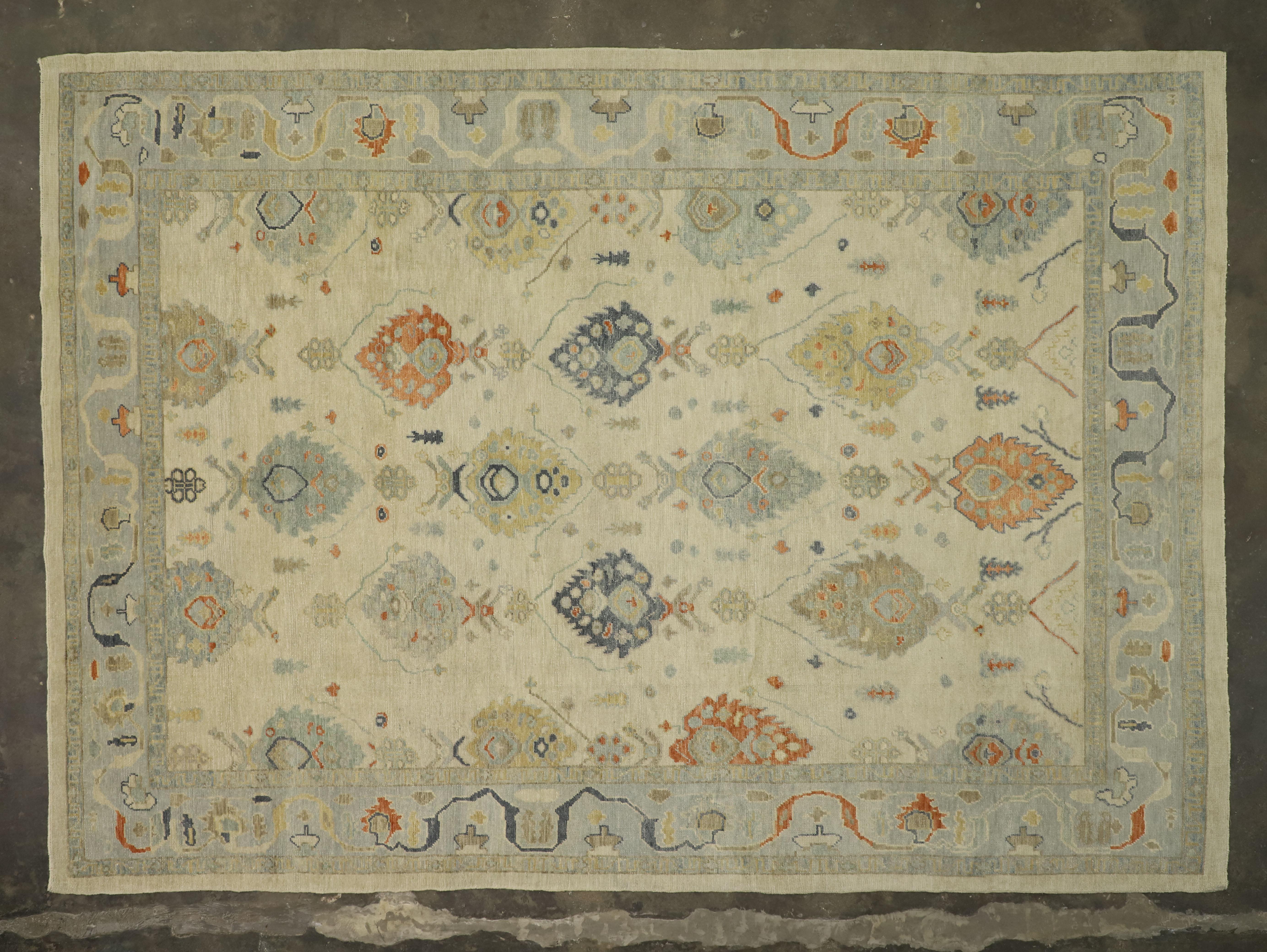 New Contemporary Turkish Oushak Large Area Rug with Transitional Style 5