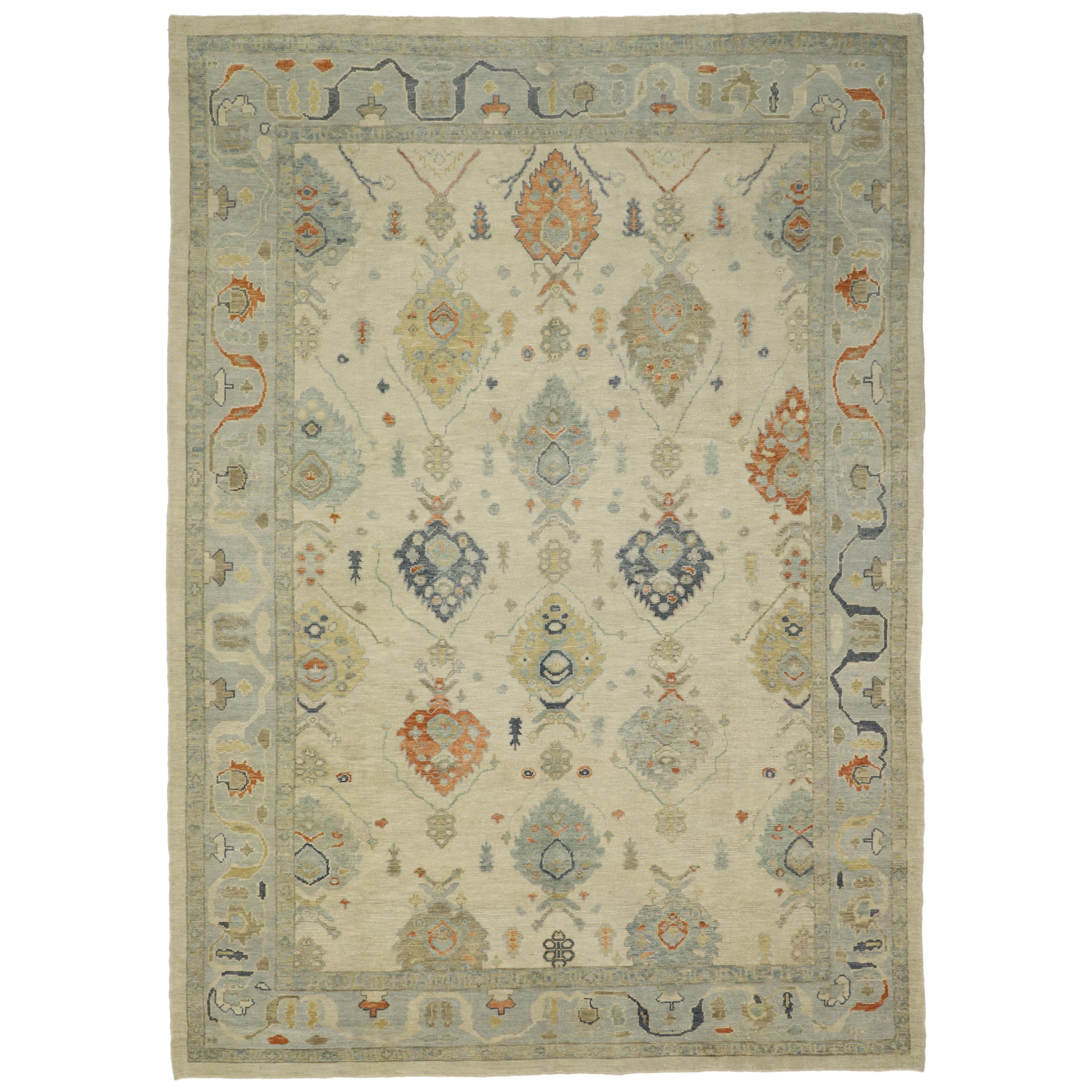 New Contemporary Turkish Oushak Large Area Rug with Transitional Style