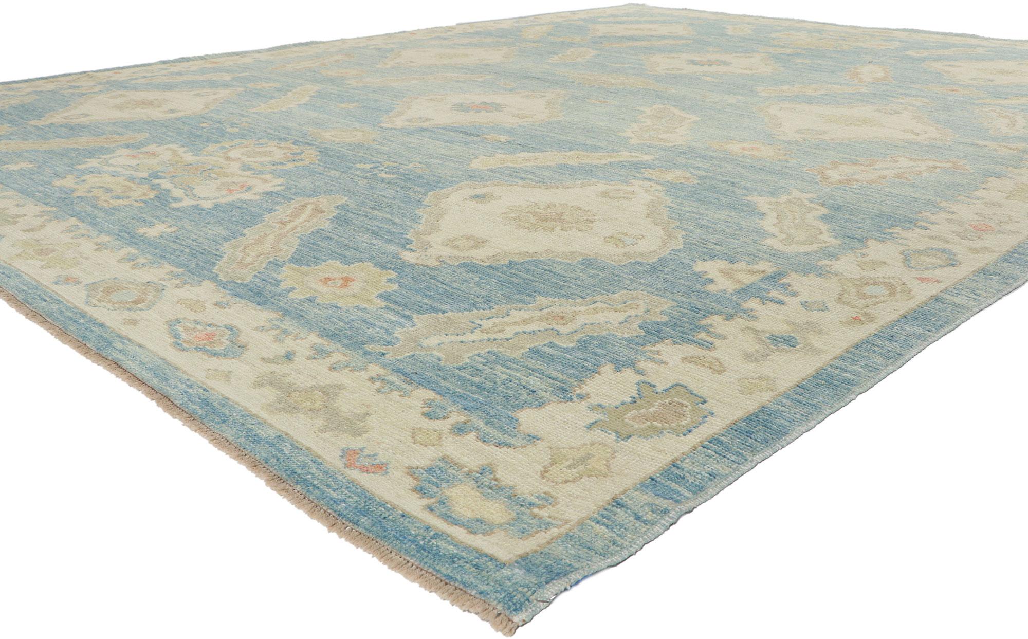 53822 new Contemporary Turkish Oushak rug, 10'04 x 13'06. Seasonally charming yet perennially fresh, this hand-knotted wool contemporary Turkish Oushak rug is poised to impress. Perfect for a living room, front room, dining room, wine cellar,