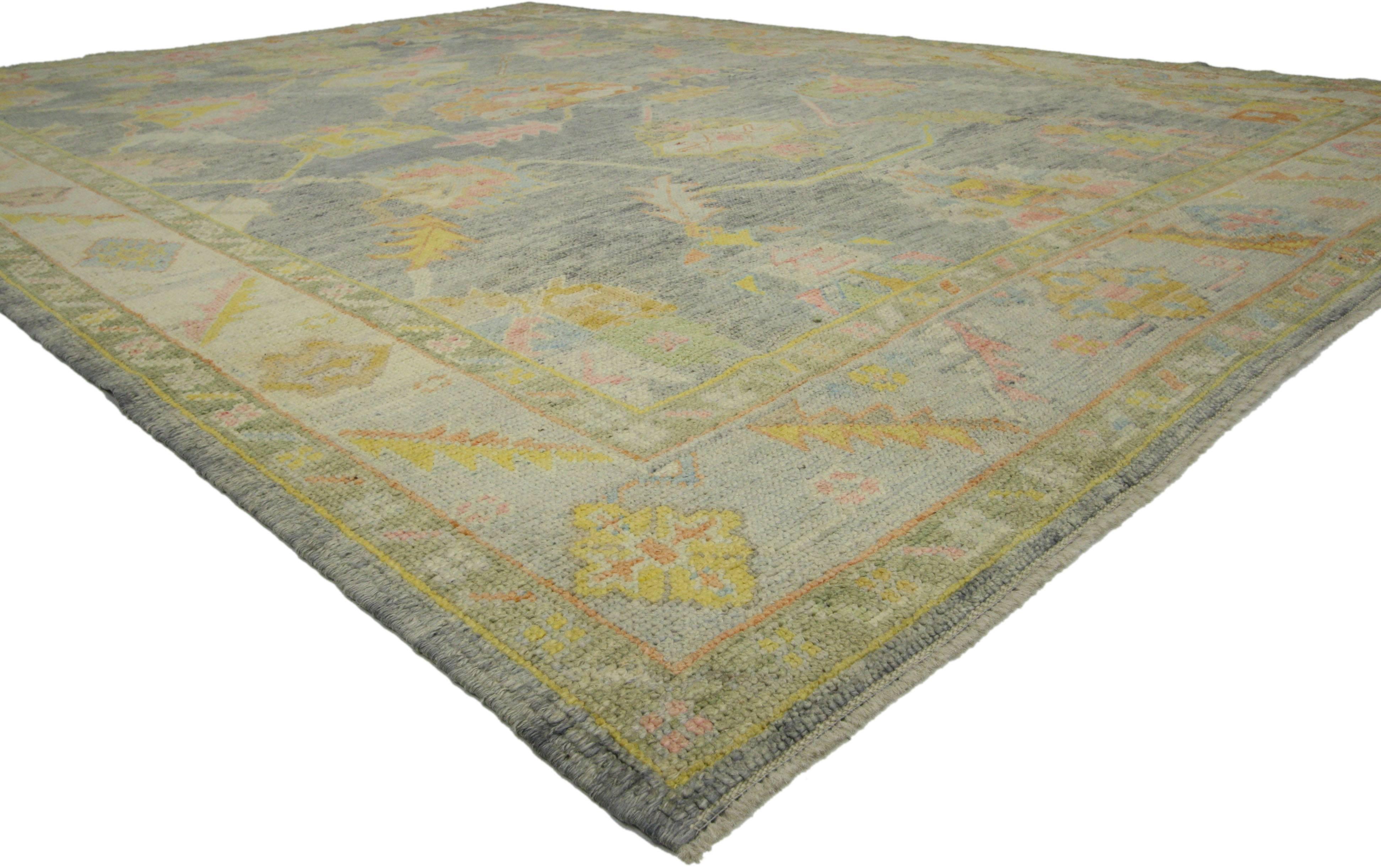 New Contemporary Turkish Oushak Rug in Pastel Colors For Sale 2