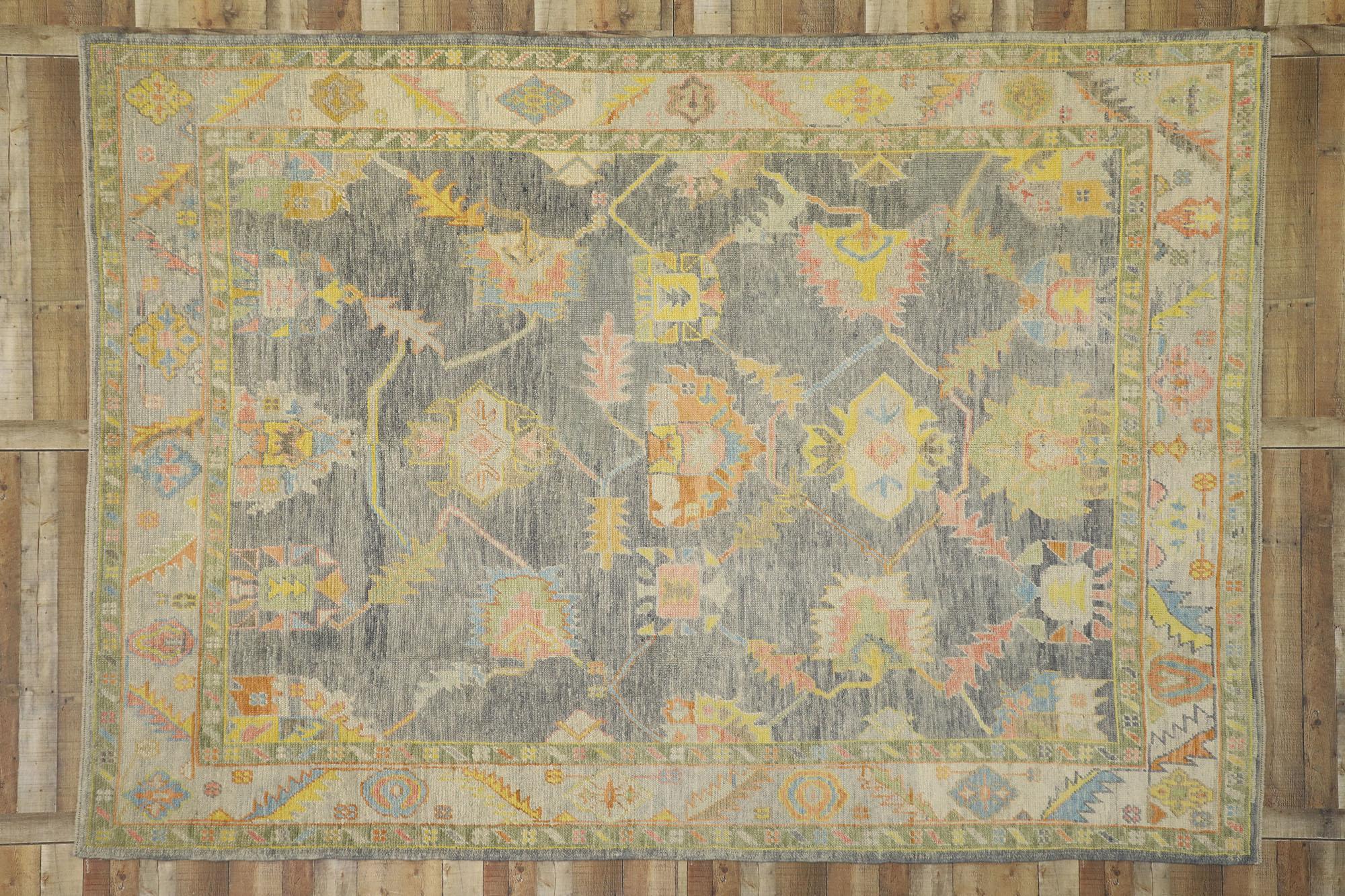 Wool New Contemporary Turkish Oushak Rug in Pastel Colors For Sale