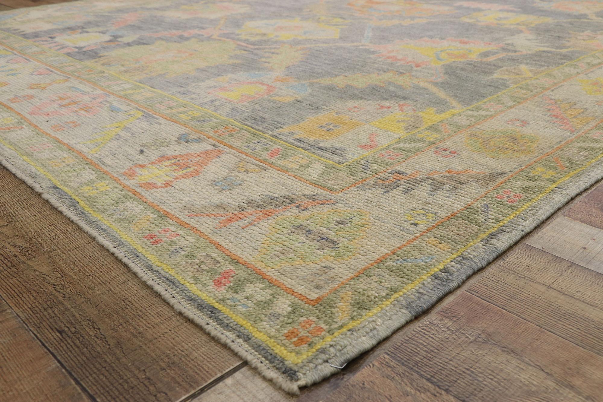Hand-Knotted New Contemporary Turkish Oushak Rug in Pastel Colors For Sale