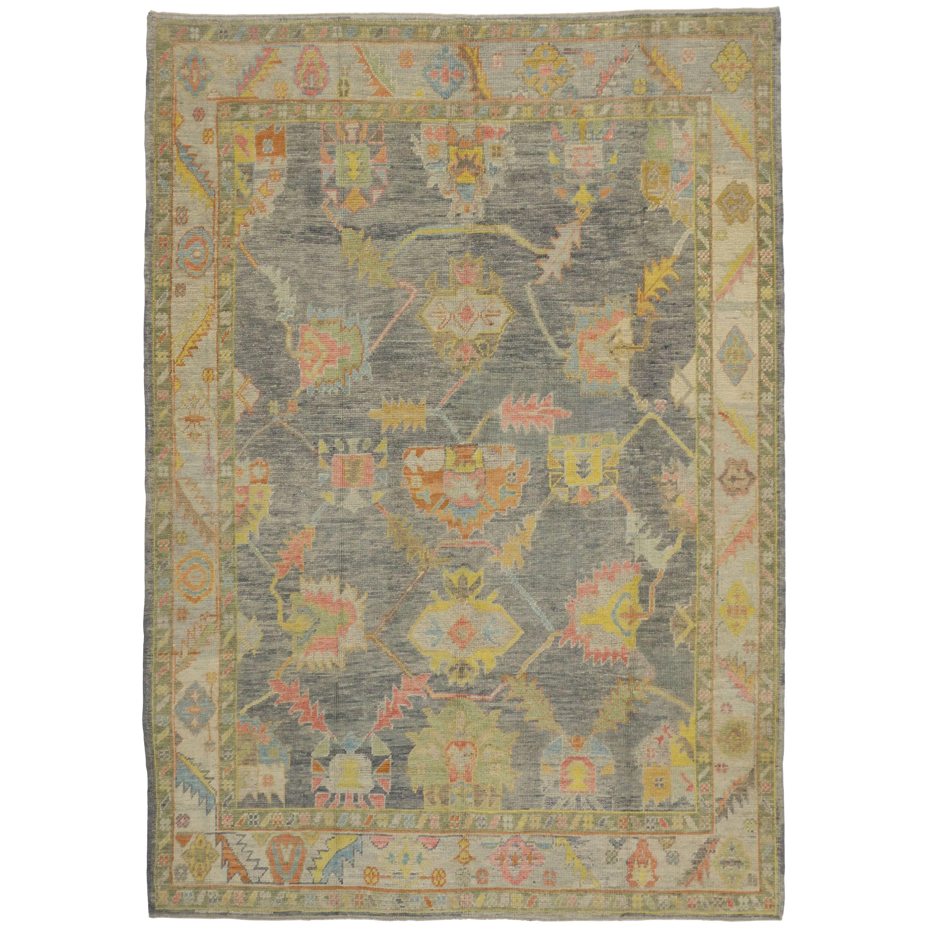 Nouveau tapis turc contemporain d'Oushak aux couleurs pastel