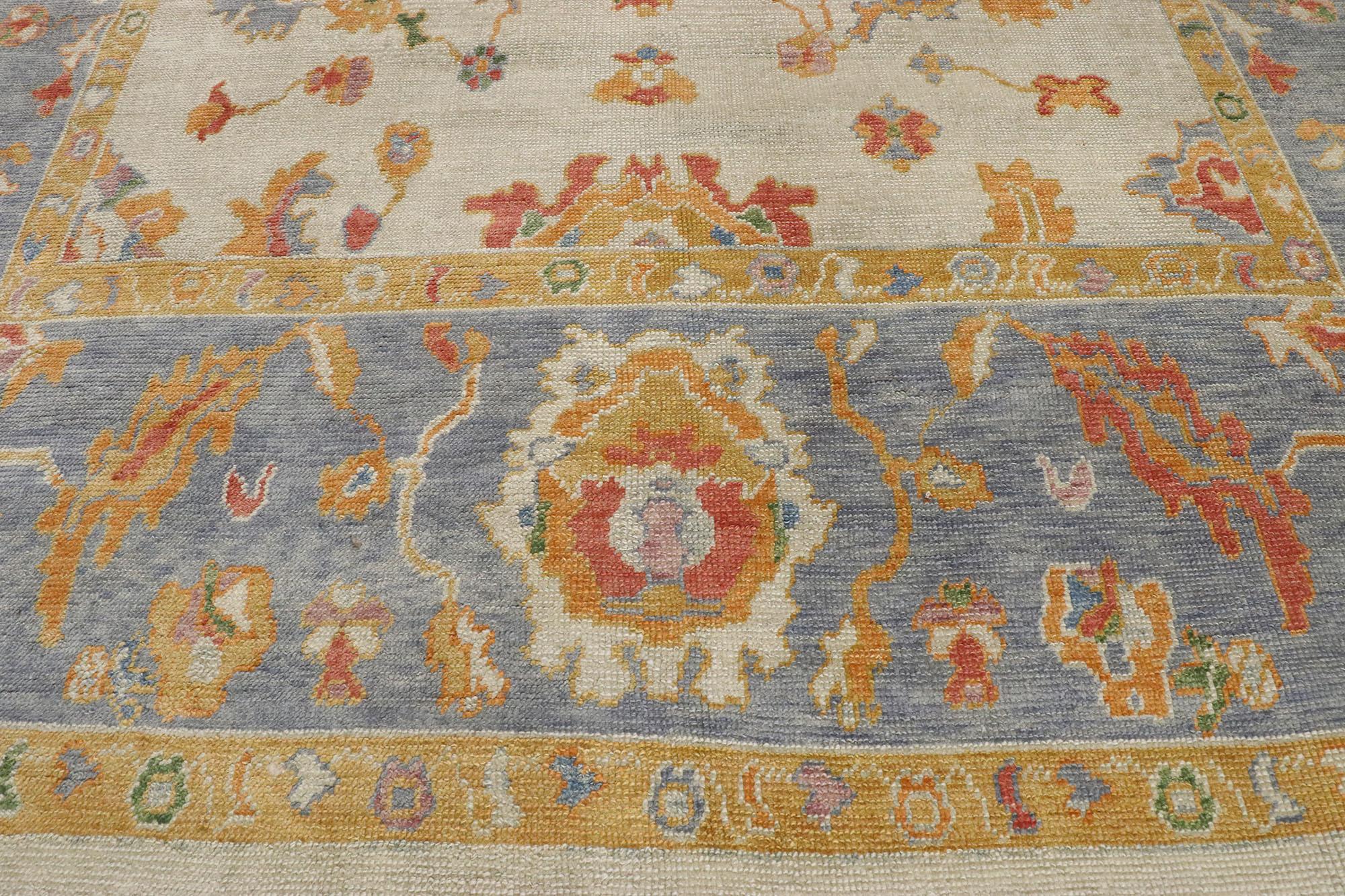 Hand-Knotted New Contemporary Turkish Oushak Carpet with Transitional Style For Sale