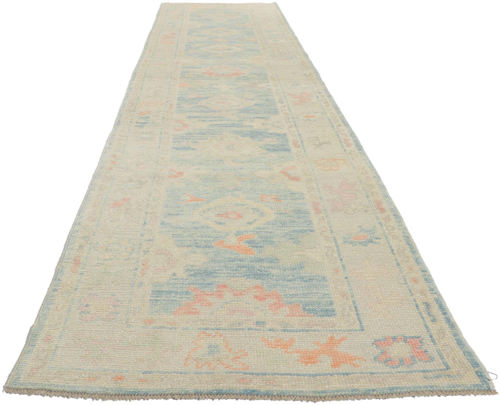 Hand-Knotted New Contemporary Turkish Oushak Rug Runner For Sale