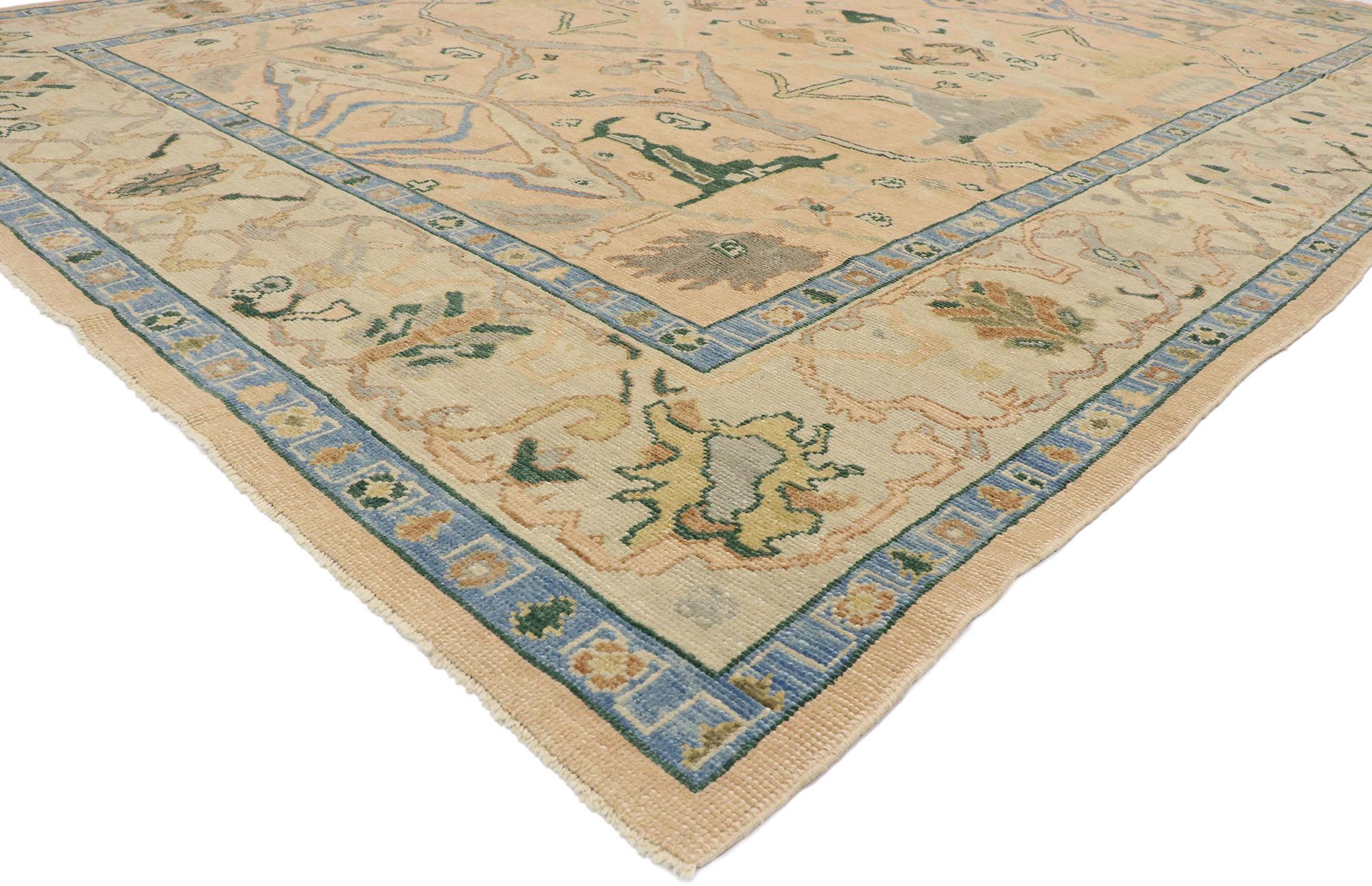 Hand-Knotted New Contemporary Turkish Oushak Rug with Arts & Crafts Style