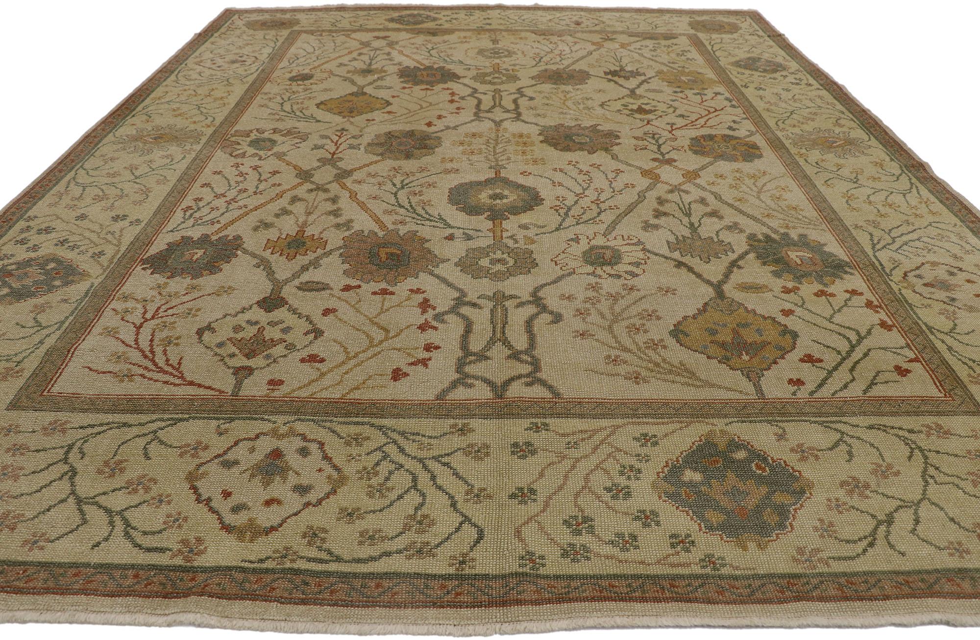 Hand-Knotted New Contemporary Turkish Oushak Rug with Arts & Crafts Style For Sale
