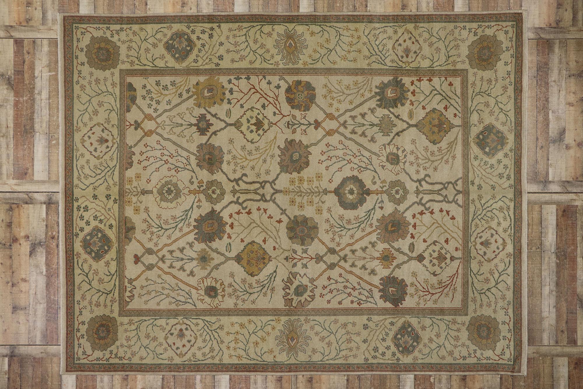 New Contemporary Turkish Oushak Rug with Arts & Crafts Style For Sale 3