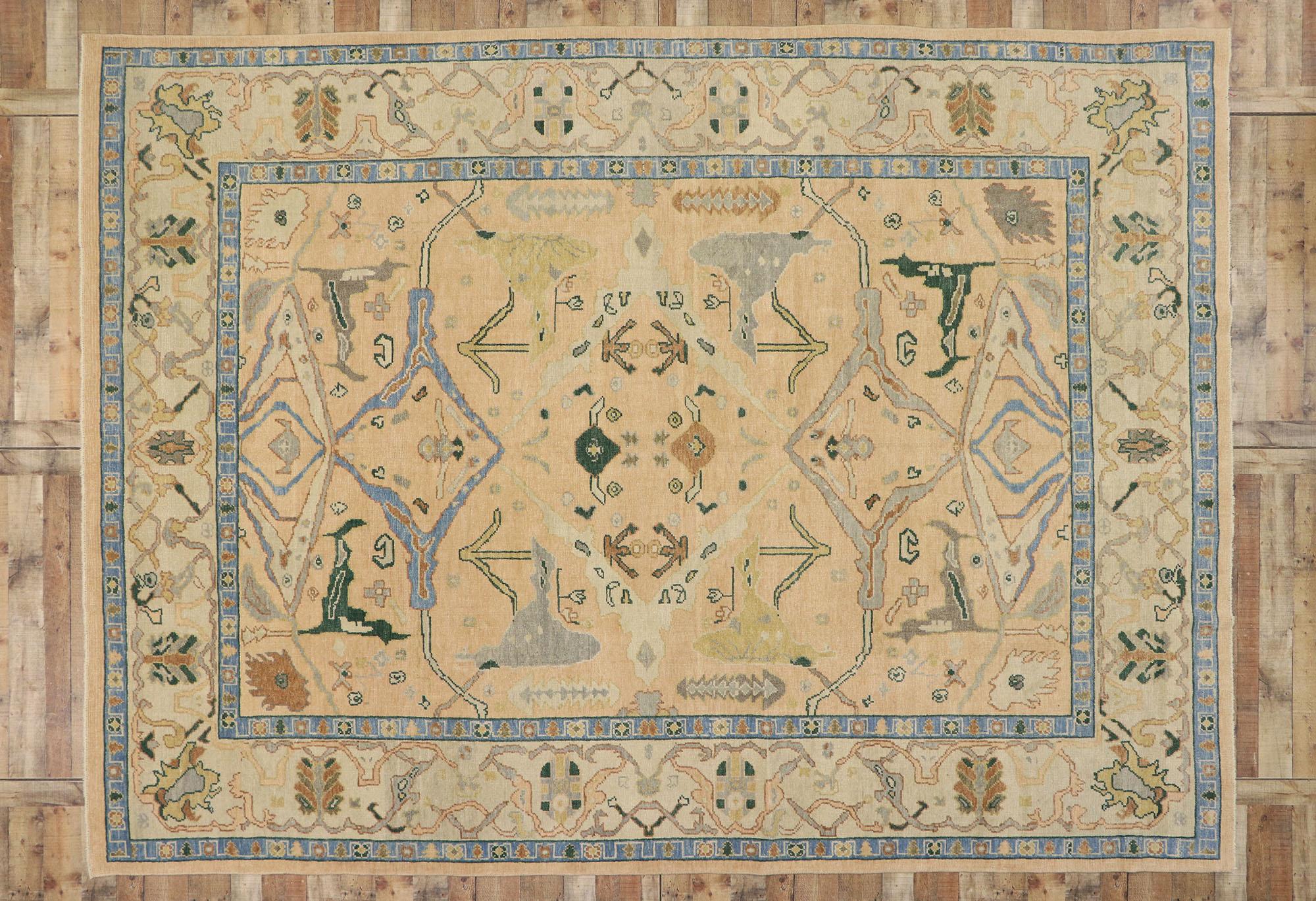 New Contemporary Turkish Oushak Rug with Arts & Crafts Style 4