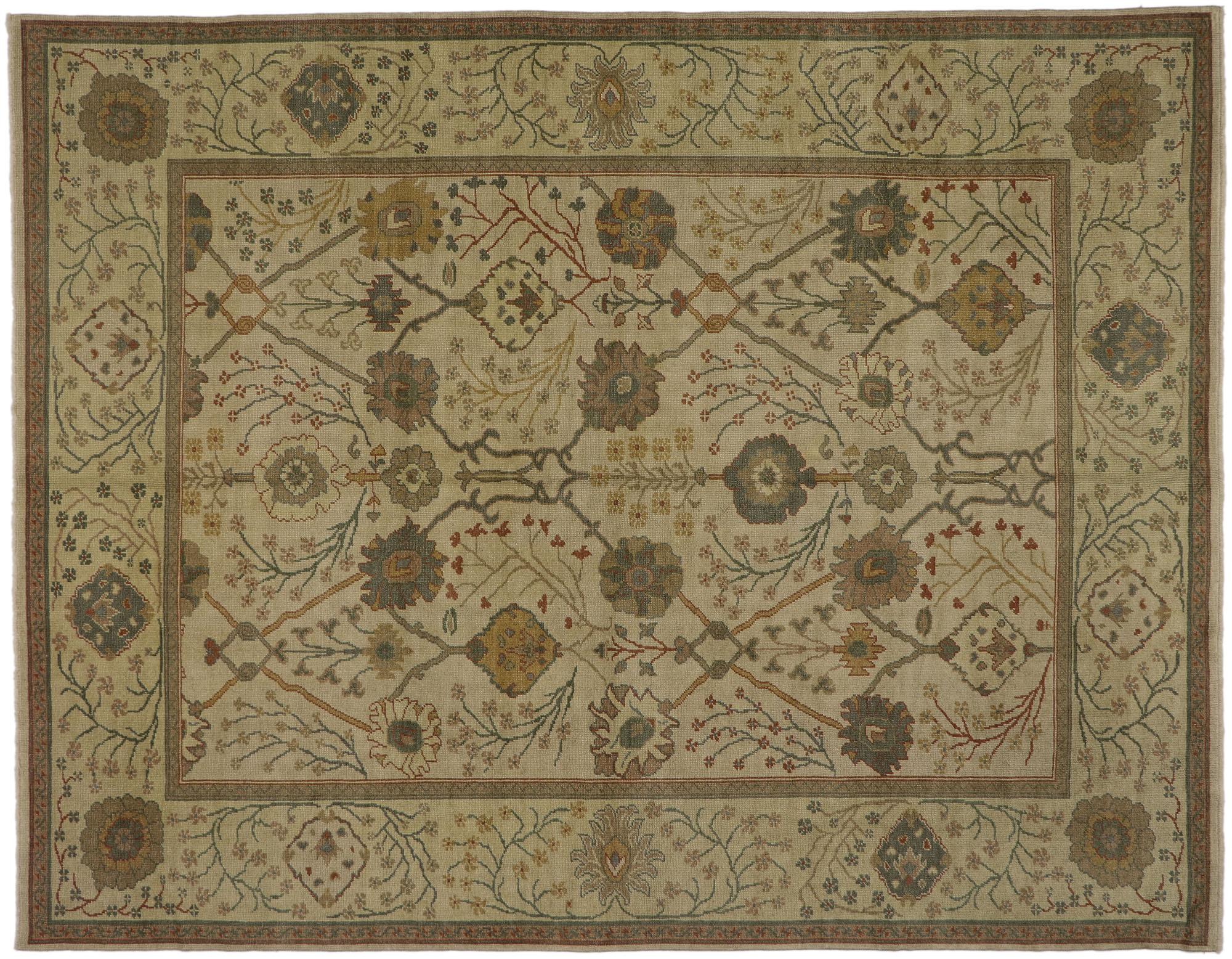 New Contemporary Turkish Oushak Rug with Arts & Crafts Style For Sale 4