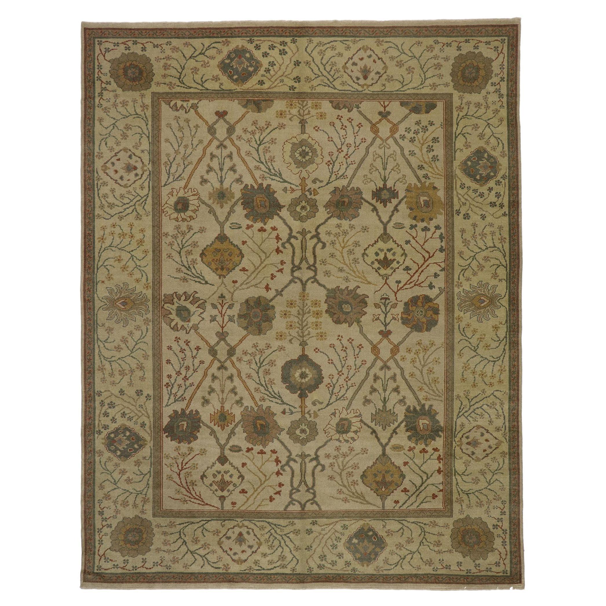 New Contemporary Turkish Oushak Rug with Arts & Crafts Style For Sale