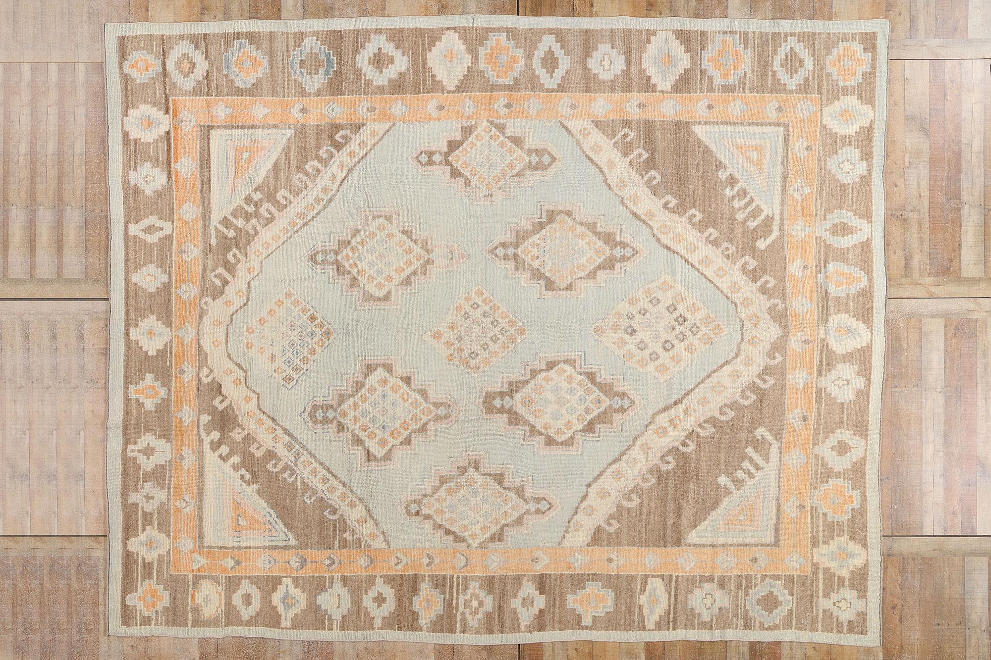 Tapis turc Oushak moderne de couleur terre avec style tribal transitionnel en vente 1