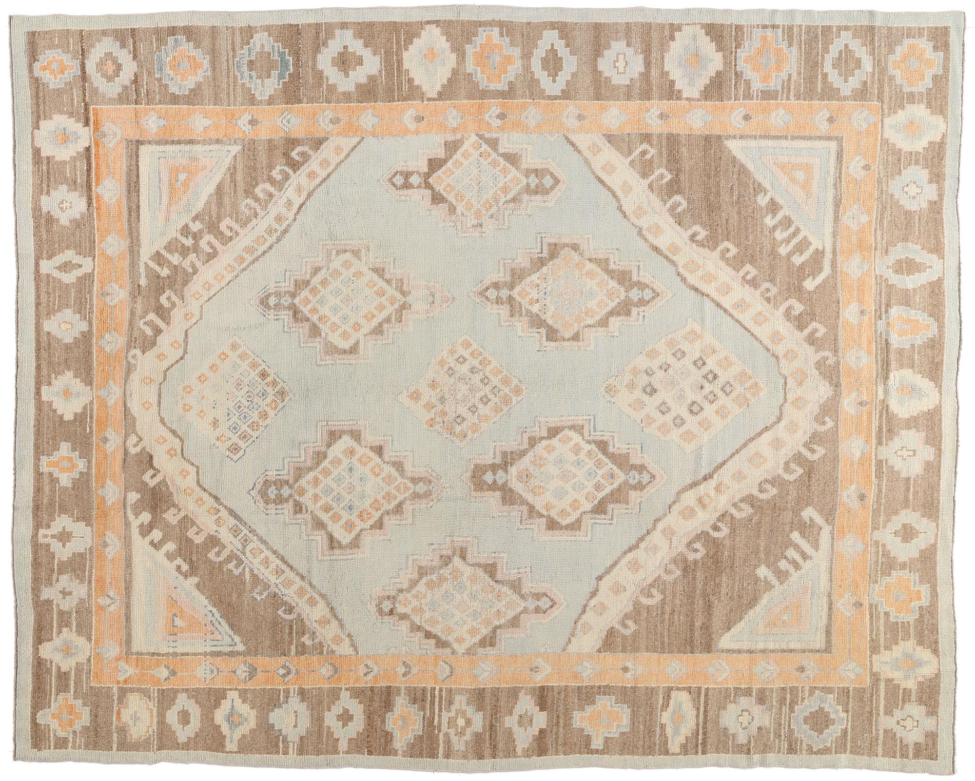 Tapis turc Oushak moderne de couleur terre avec style tribal transitionnel en vente 2