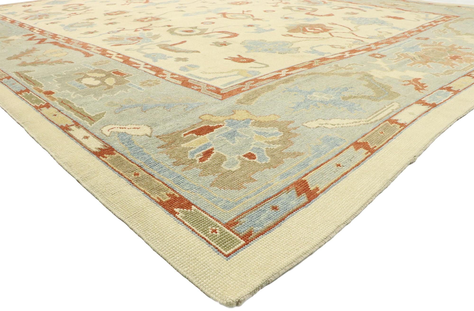 51519 Nueva Alfombra Turca Contemporánea Oushak de Estilo Federal, Vibraciones Cape Cod Nantucket. Mezclando un estilo federal y elementos del mundo moderno, esta alfombra turca contemporánea Oushak de lana anudada a mano equilibra maravillosamente