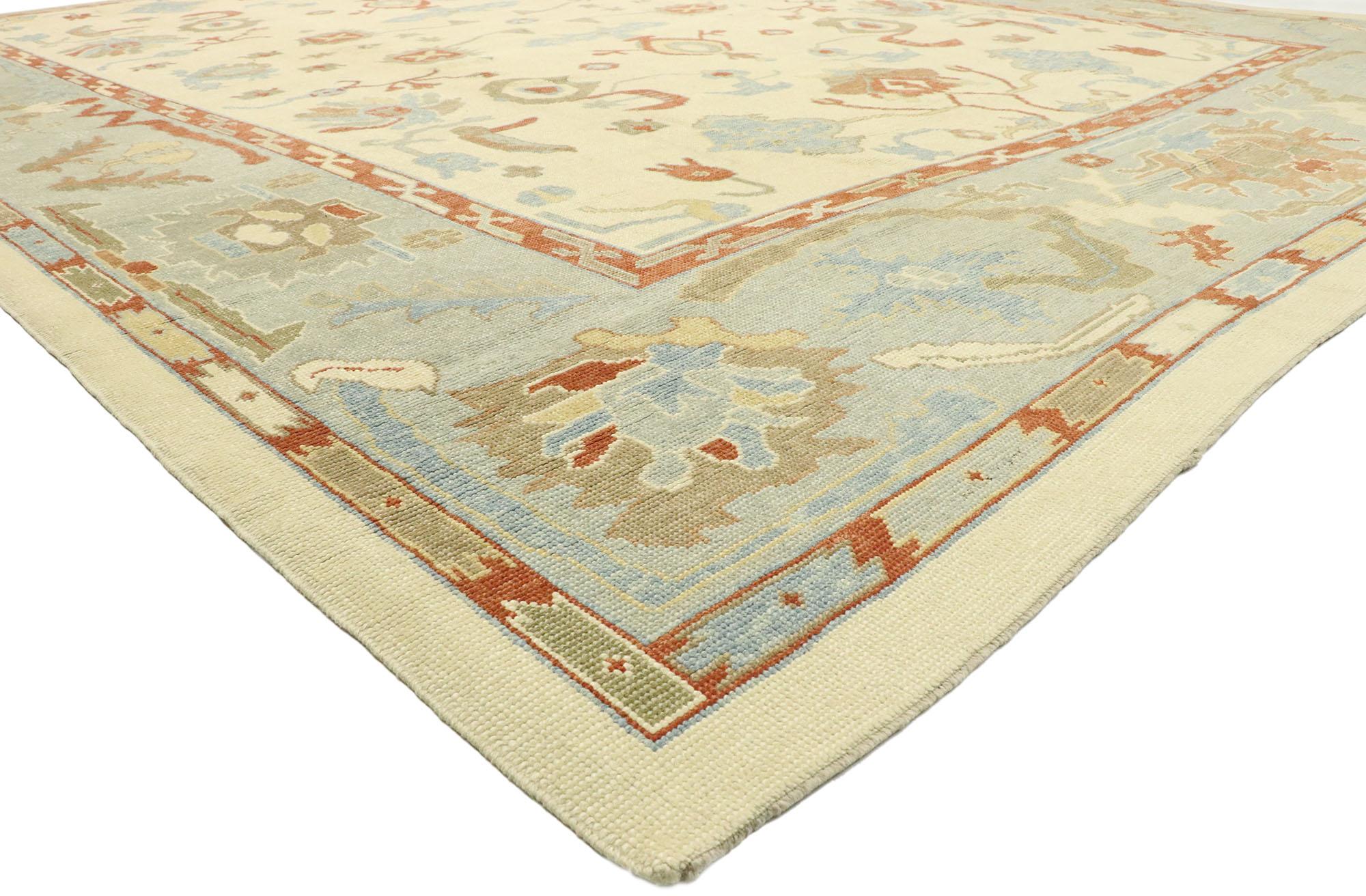 51519 New Contemporary Turkish Oushak Rug with Federal Style, Cape Cod Nantucket Vibes. Blending a Federal style and elements from the modern world, this hand knotted wool contemporary Turkish Oushak rug beautifully balances new and old. It features