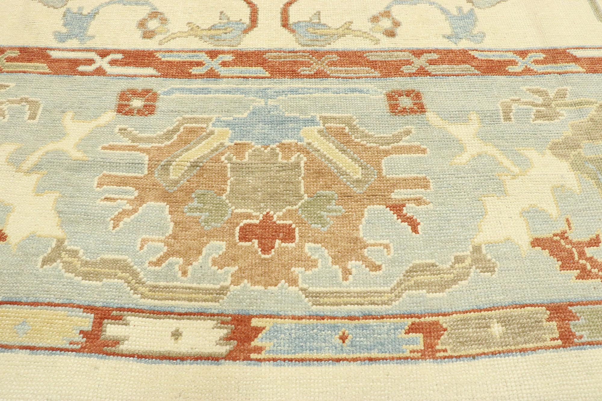 Hand-Knotted New Contemporary Turkish Oushak Rug with Cape Cod Nantucket Federal Style For Sale