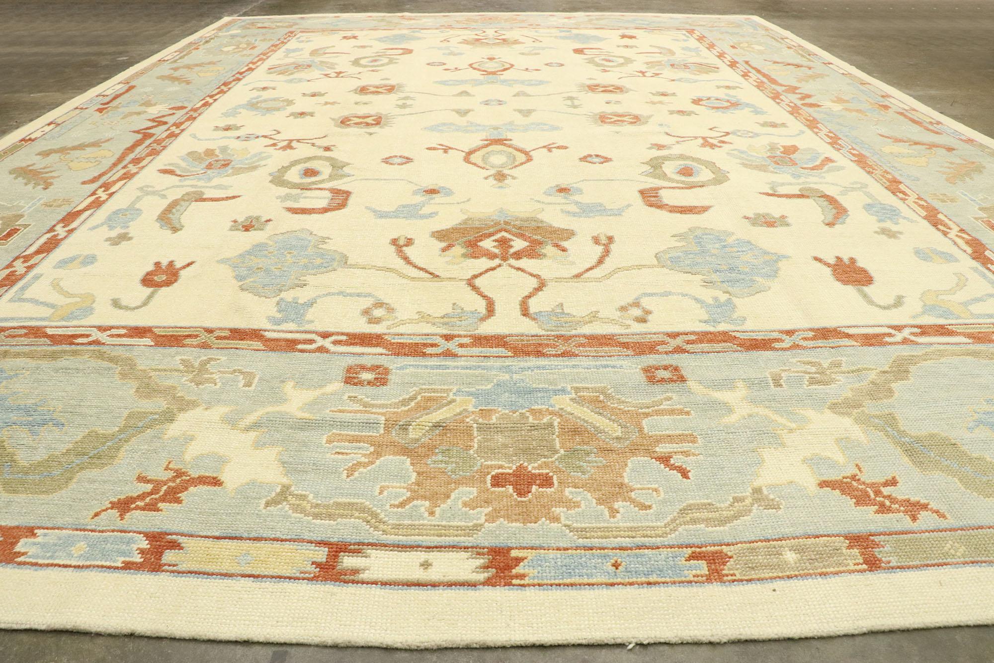 New Contemporary Turkish Oushak Rug with Cape Cod Nantucket Federal Style For Sale 1