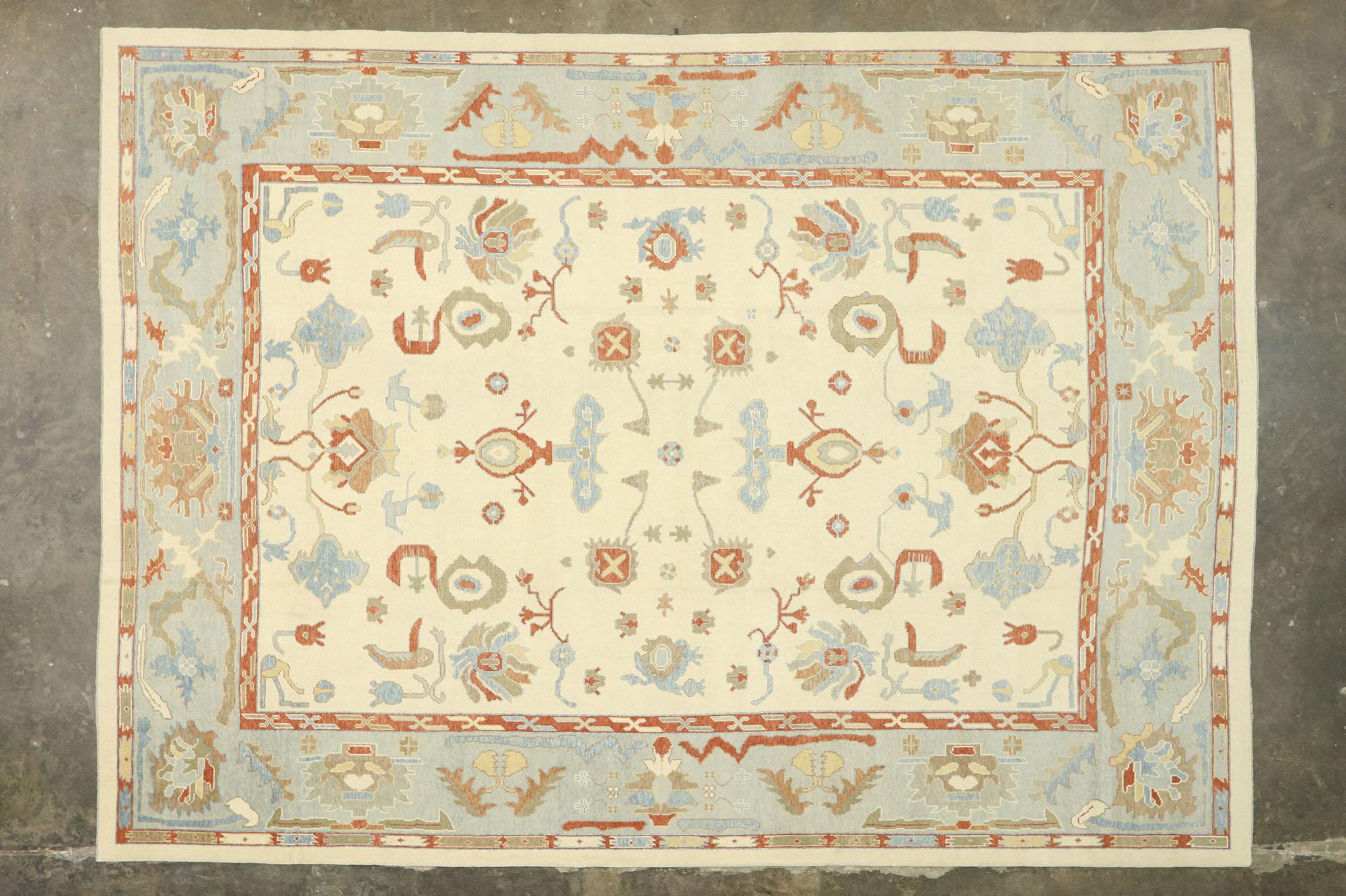 New Contemporary Turkish Oushak Rug with Cape Cod Nantucket Federal Style For Sale 2