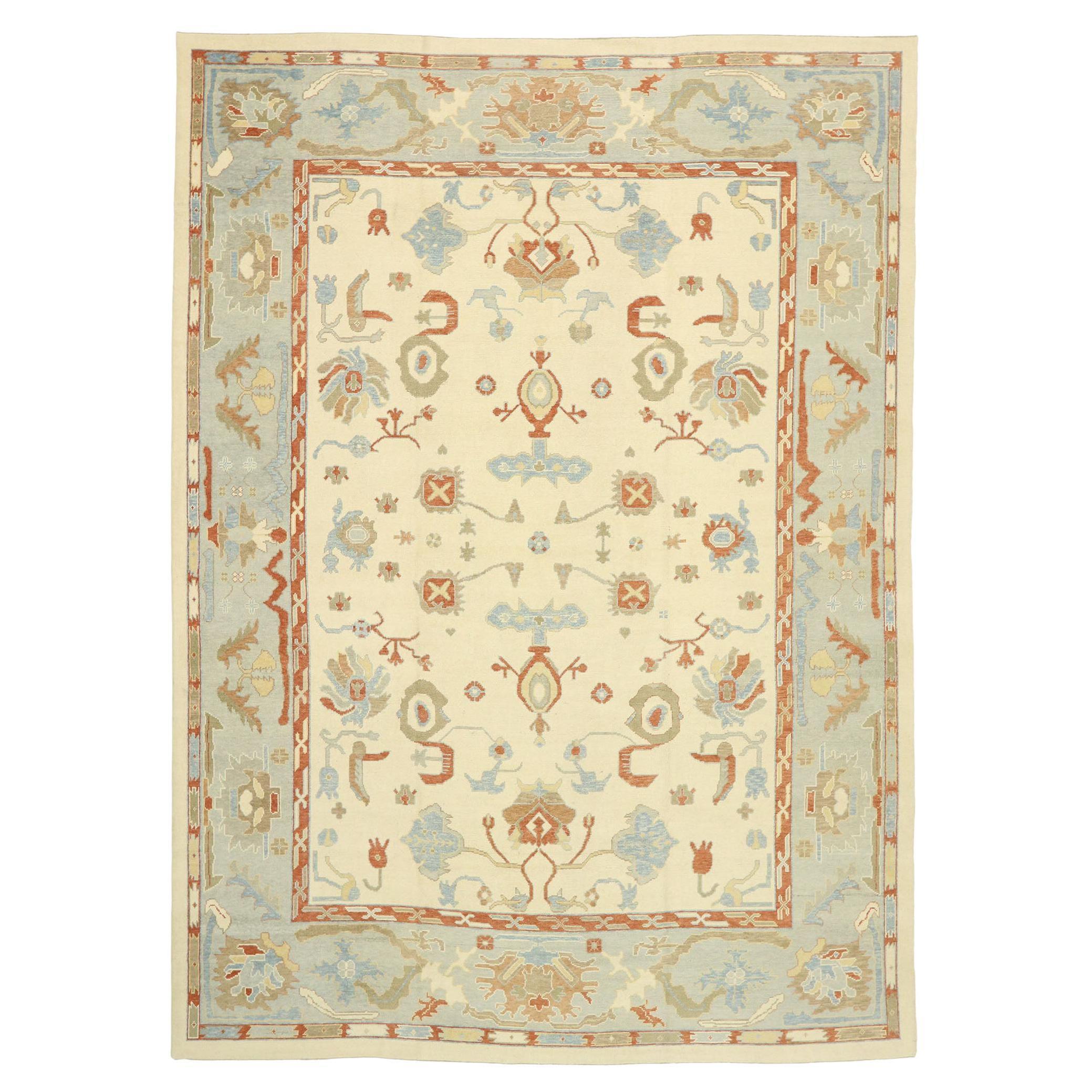 New Contemporary Turkish Oushak Rug with Cape Cod Nantucket Federal Style