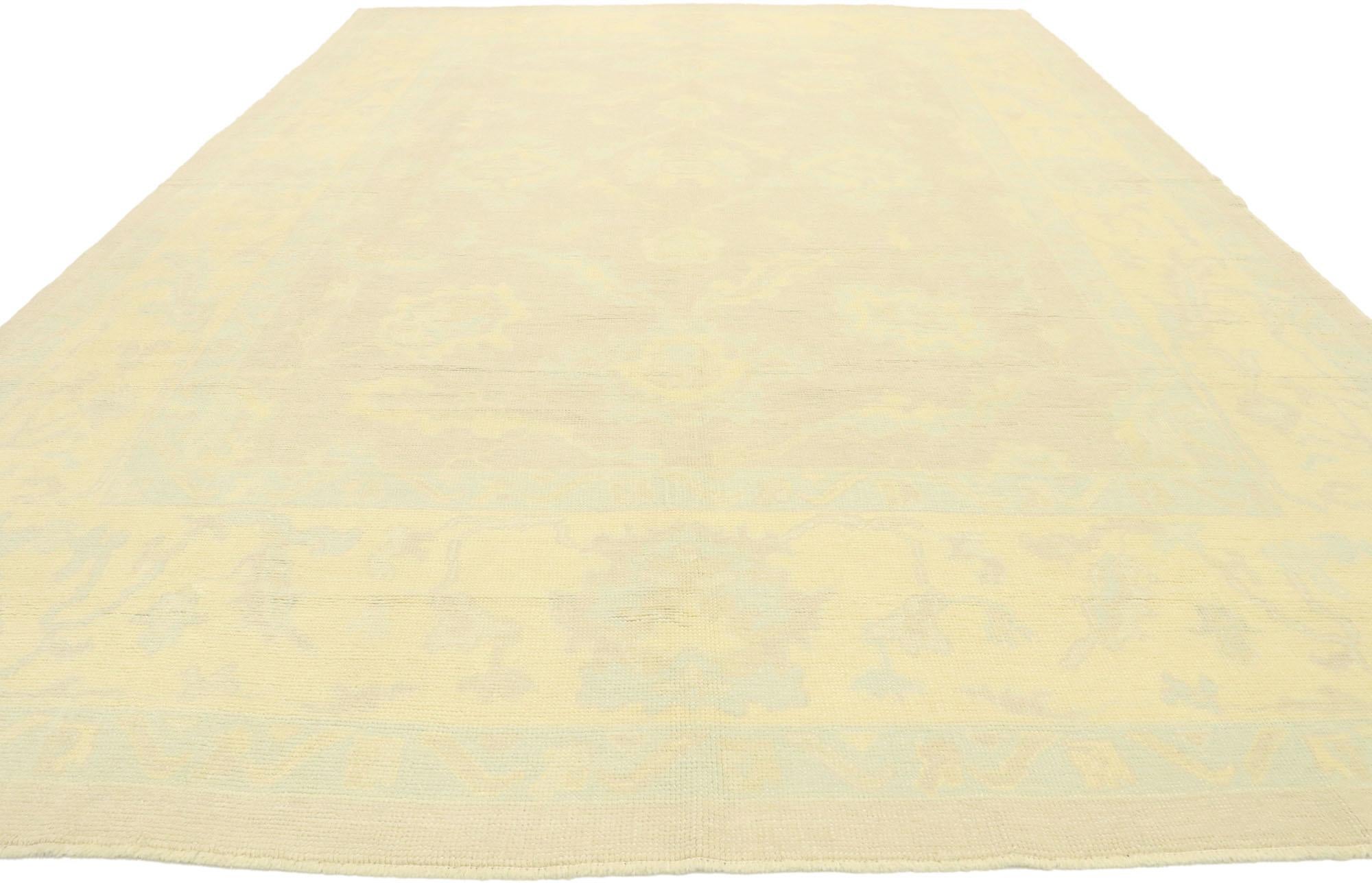 Hand-Knotted Contemporary Turkish Oushak Rug with Coastal Cottage Nantucket Style For Sale