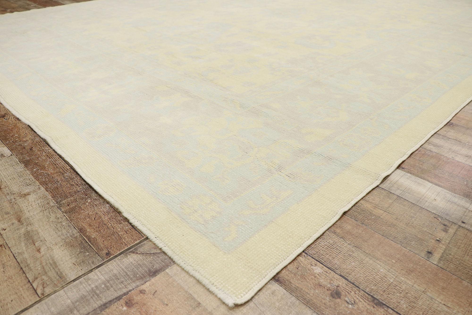 Wool New Muted Turkish Oushak Rug, French Country Cottage Meets Modern Style For Sale
