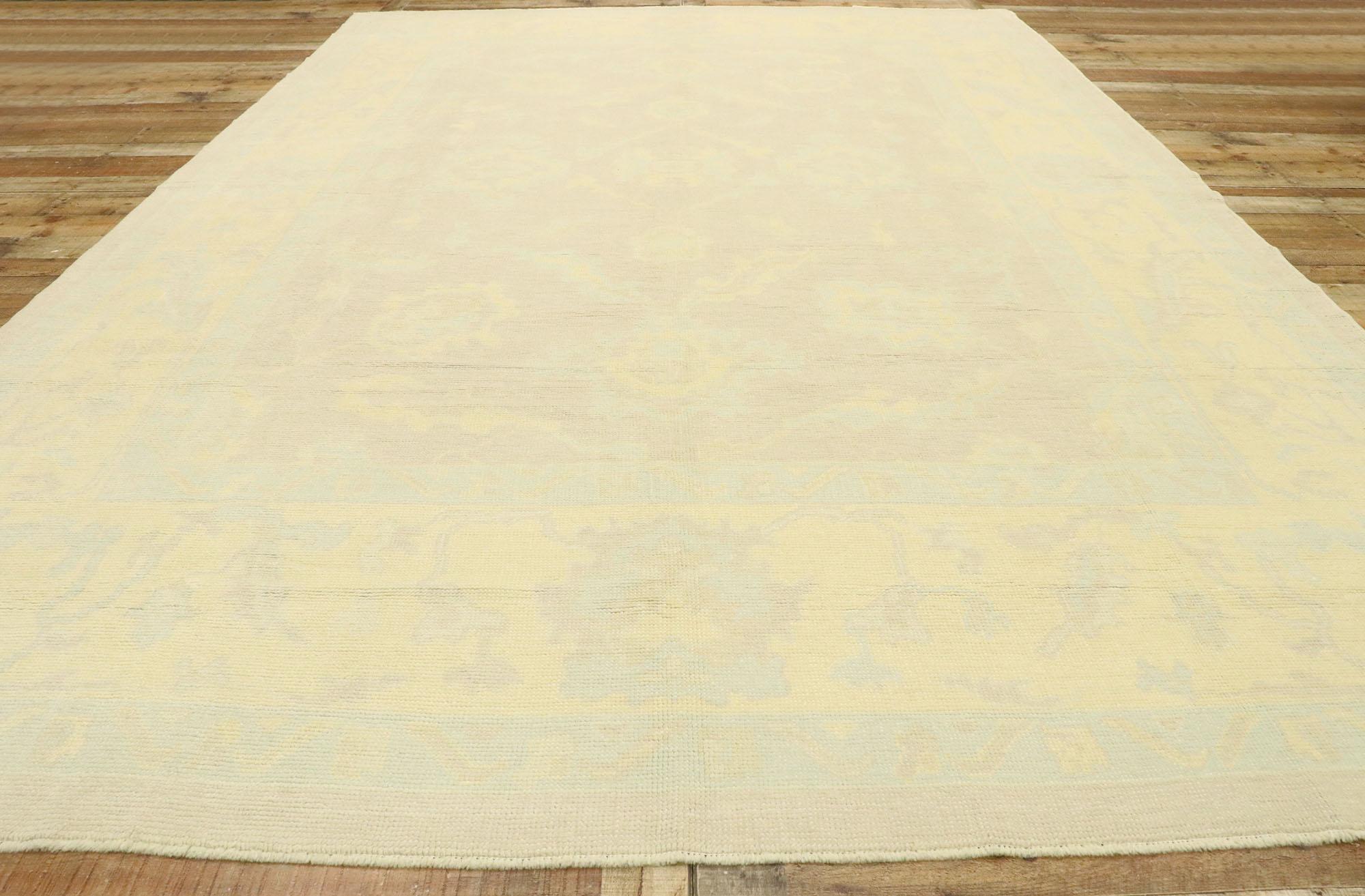 Contemporary Turkish Oushak Rug with Coastal Cottage Nantucket Style For Sale 3