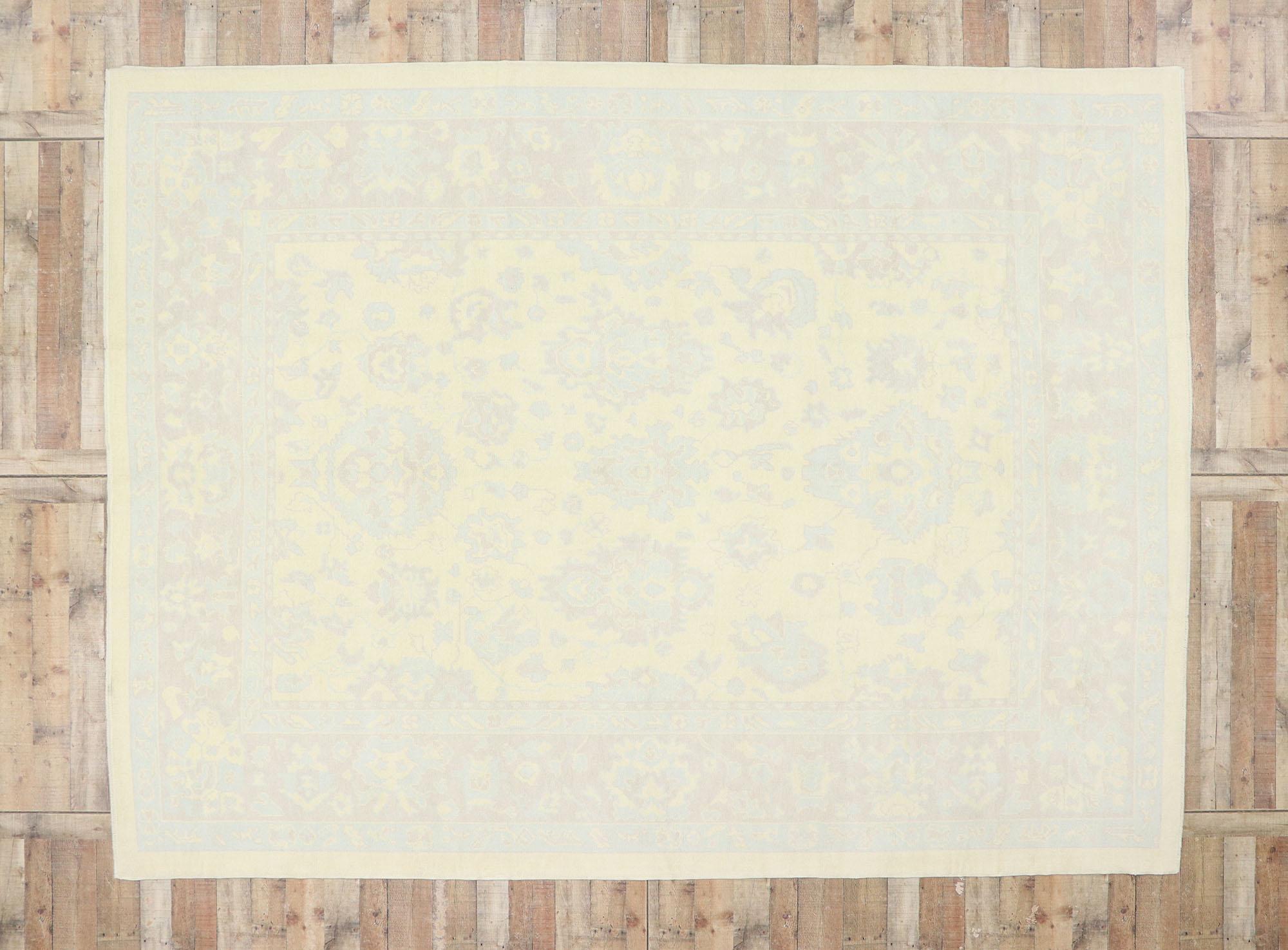 New Muted Turkish Oushak Rug, French Country Cottage Meets Modern Style For Sale 2