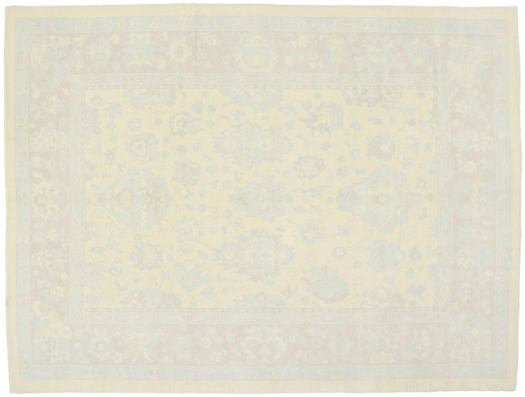 New Muted Turkish Oushak Rug, French Country Cottage Meets Modern Style For Sale 3