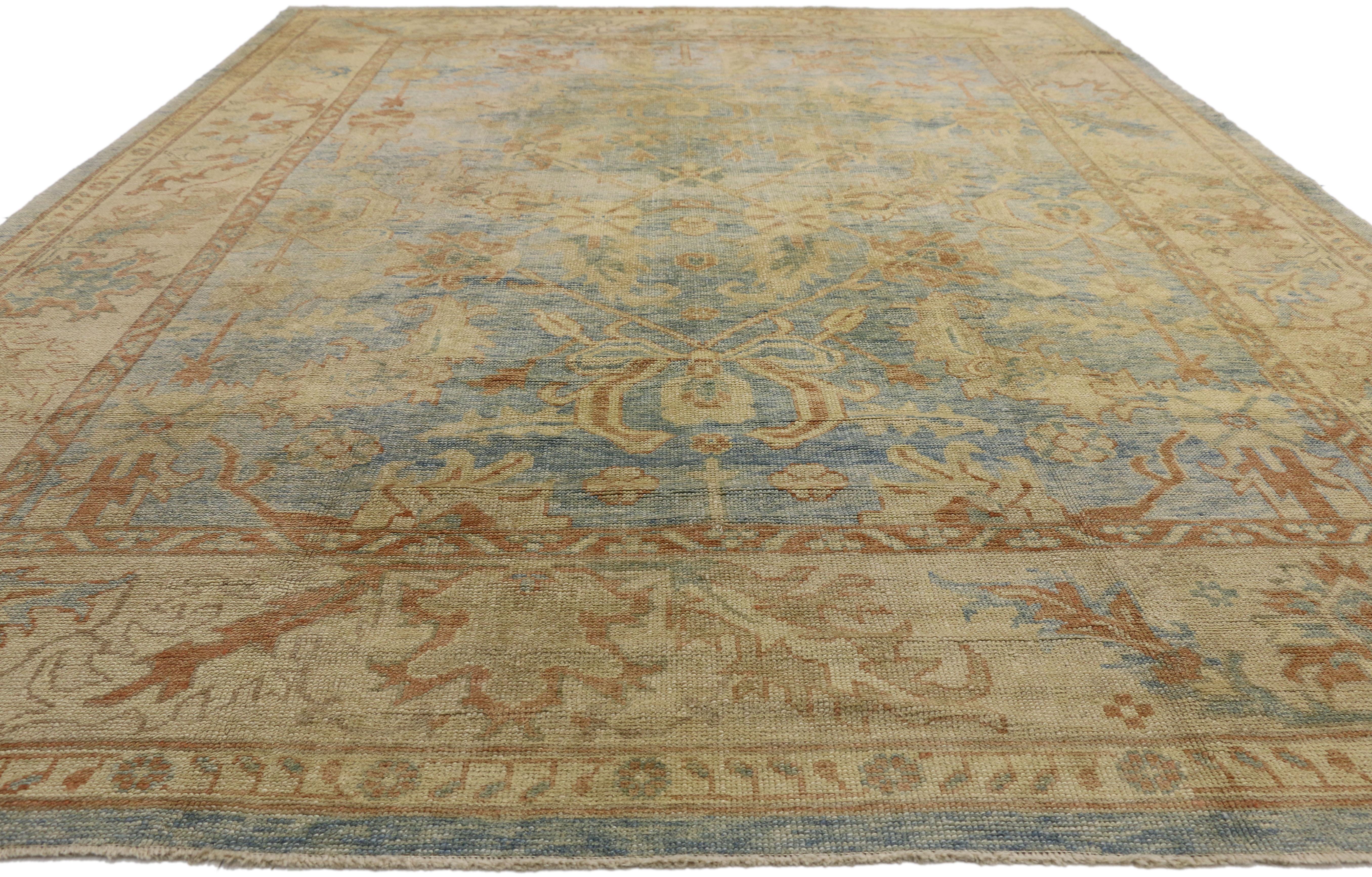 Hand-Knotted New Contemporary Turkish Oushak Rug with Coastal Cottage Style, Hampton's Chic For Sale