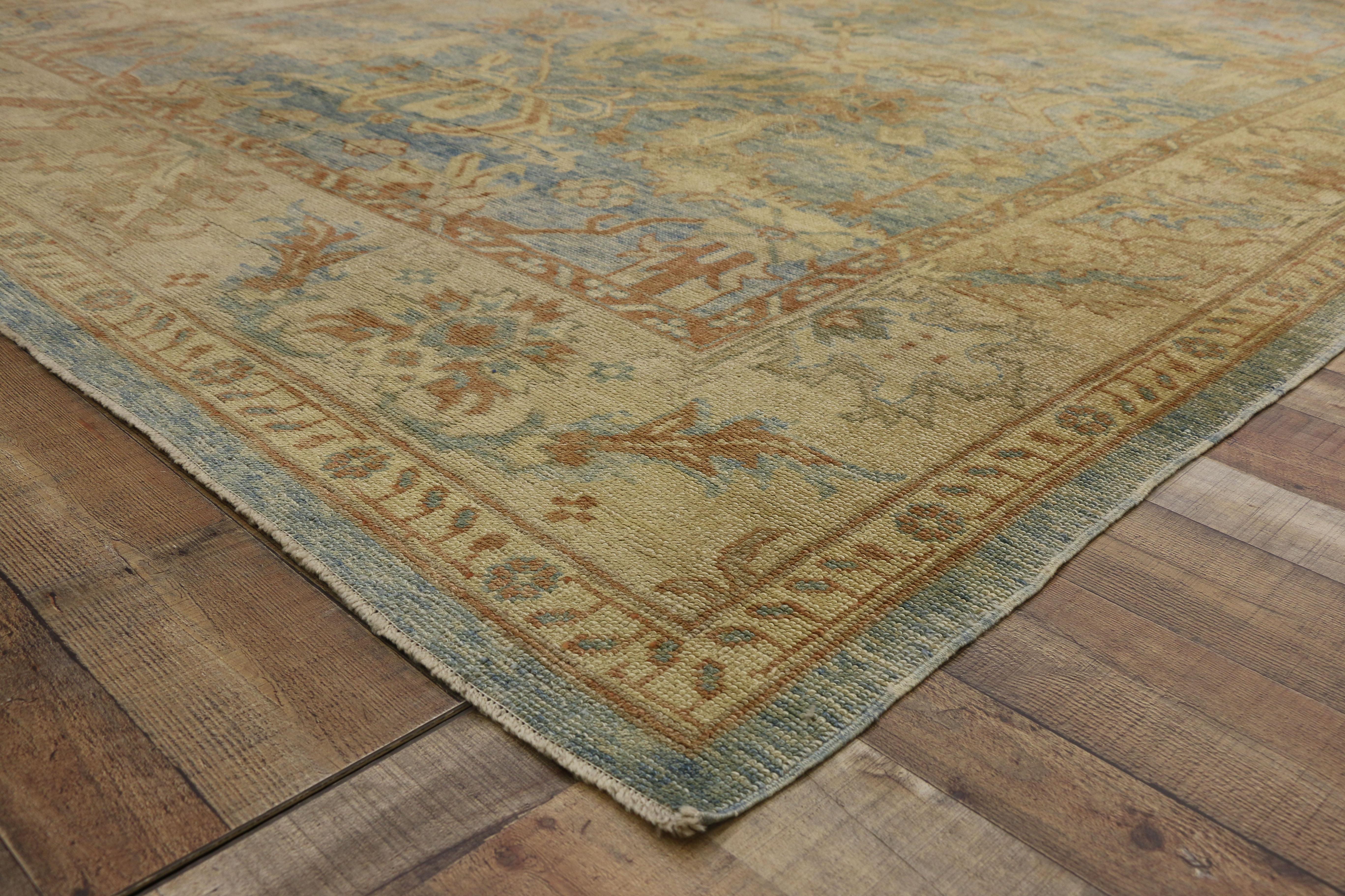 New Contemporary Turkish Oushak Rug with Coastal Cottage Style, Hampton's Chic For Sale 1