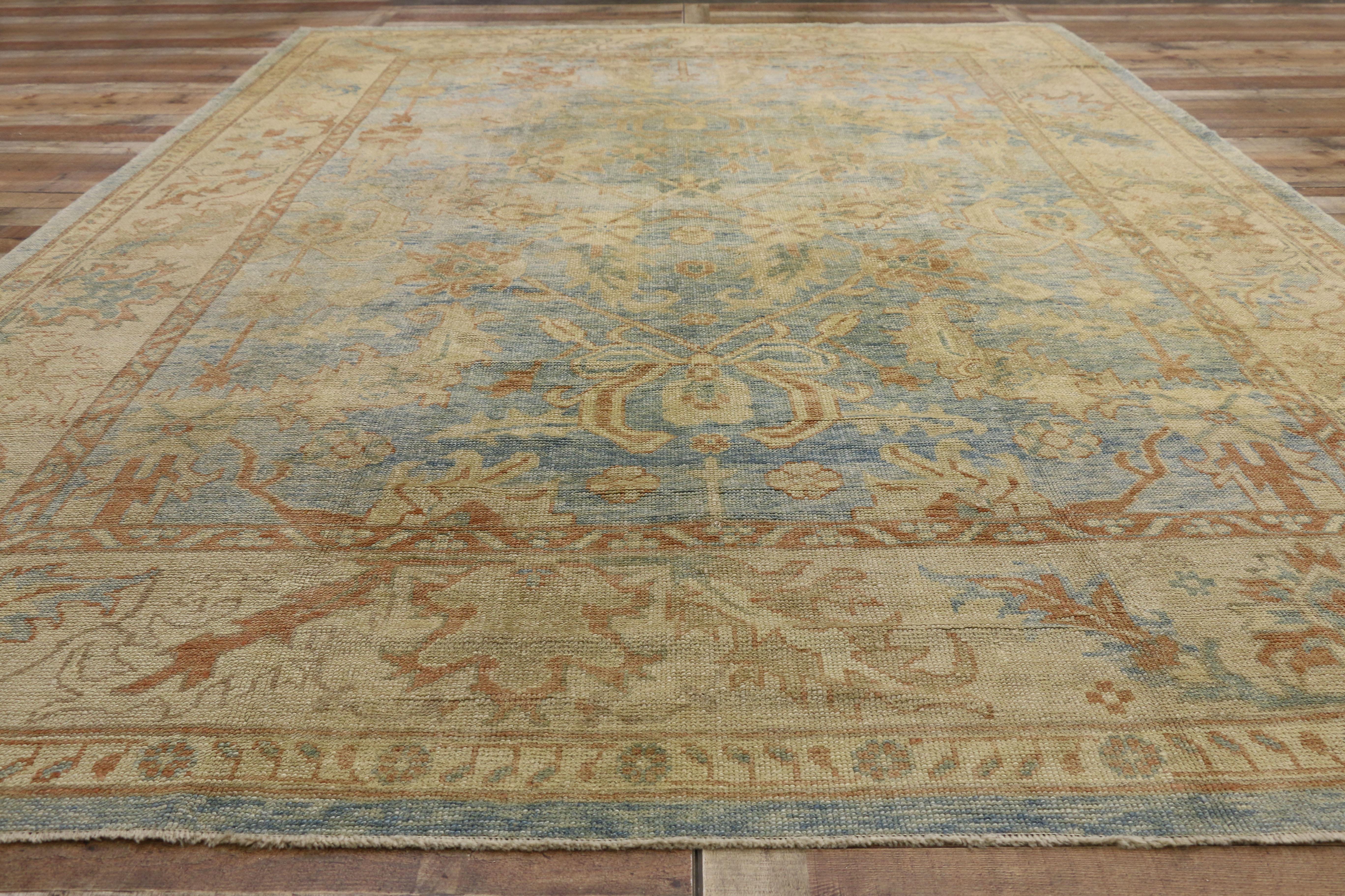 New Contemporary Turkish Oushak Rug with Coastal Cottage Style, Hampton's Chic For Sale 2