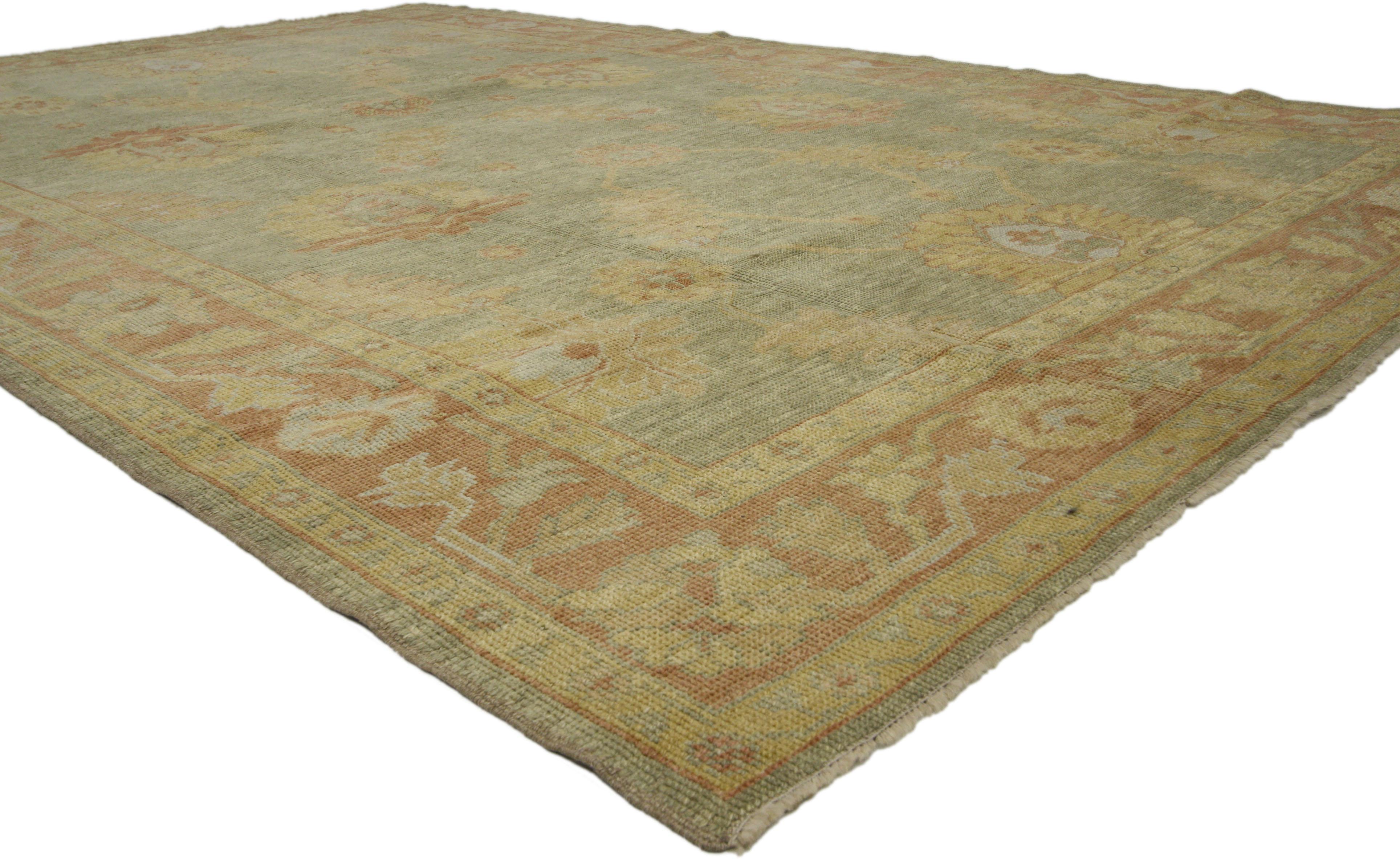 Hand-Knotted Contemporary Turkish Oushak Rug with English Style For Sale