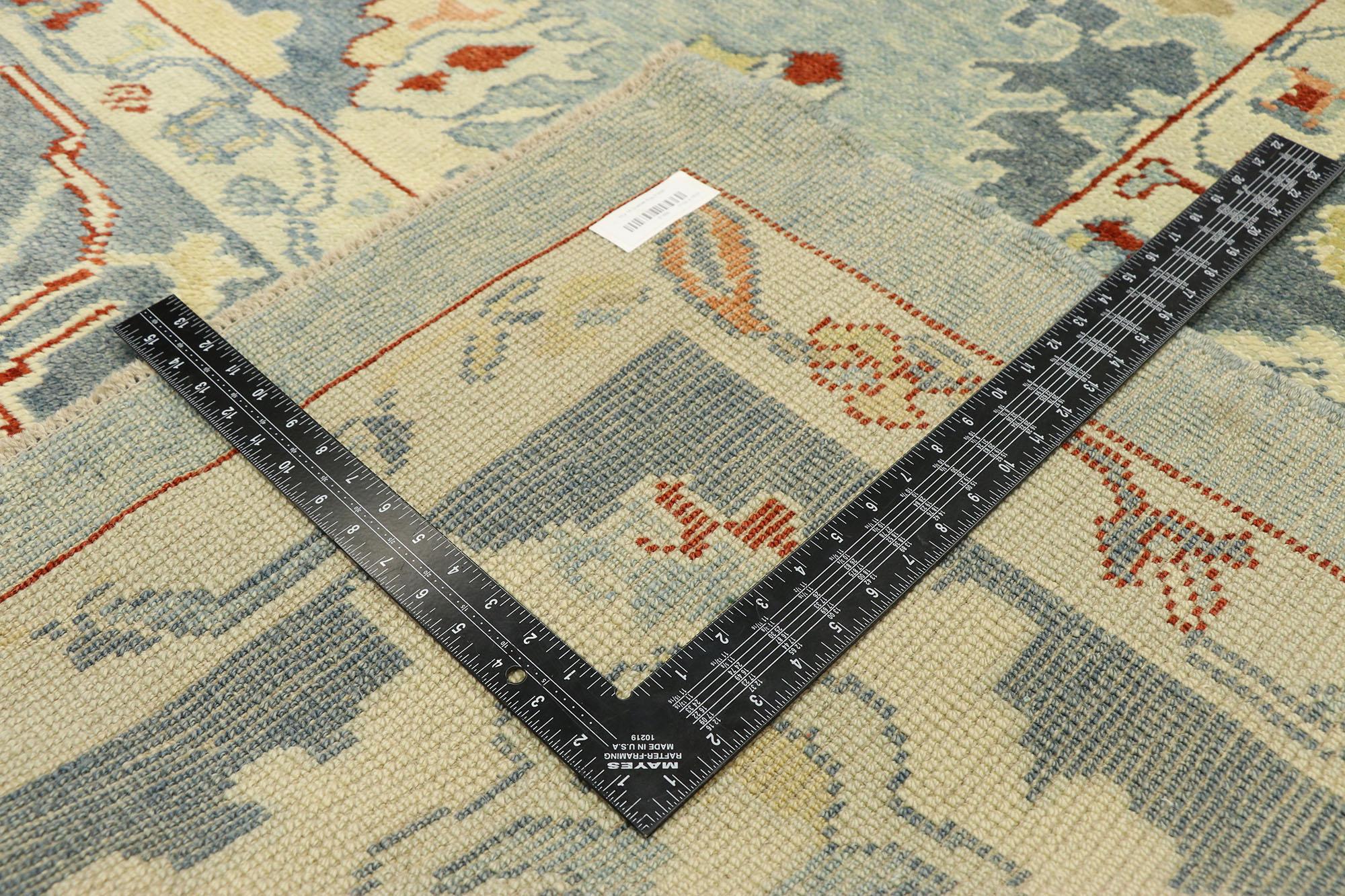 Wool Contemporary Blue Turkish Oushak Rug  For Sale
