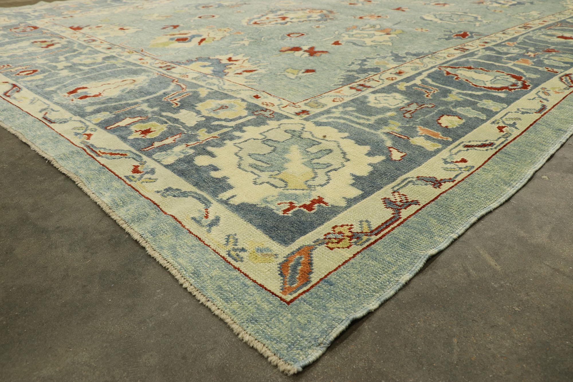Contemporary Blue Turkish Oushak Rug  For Sale 1