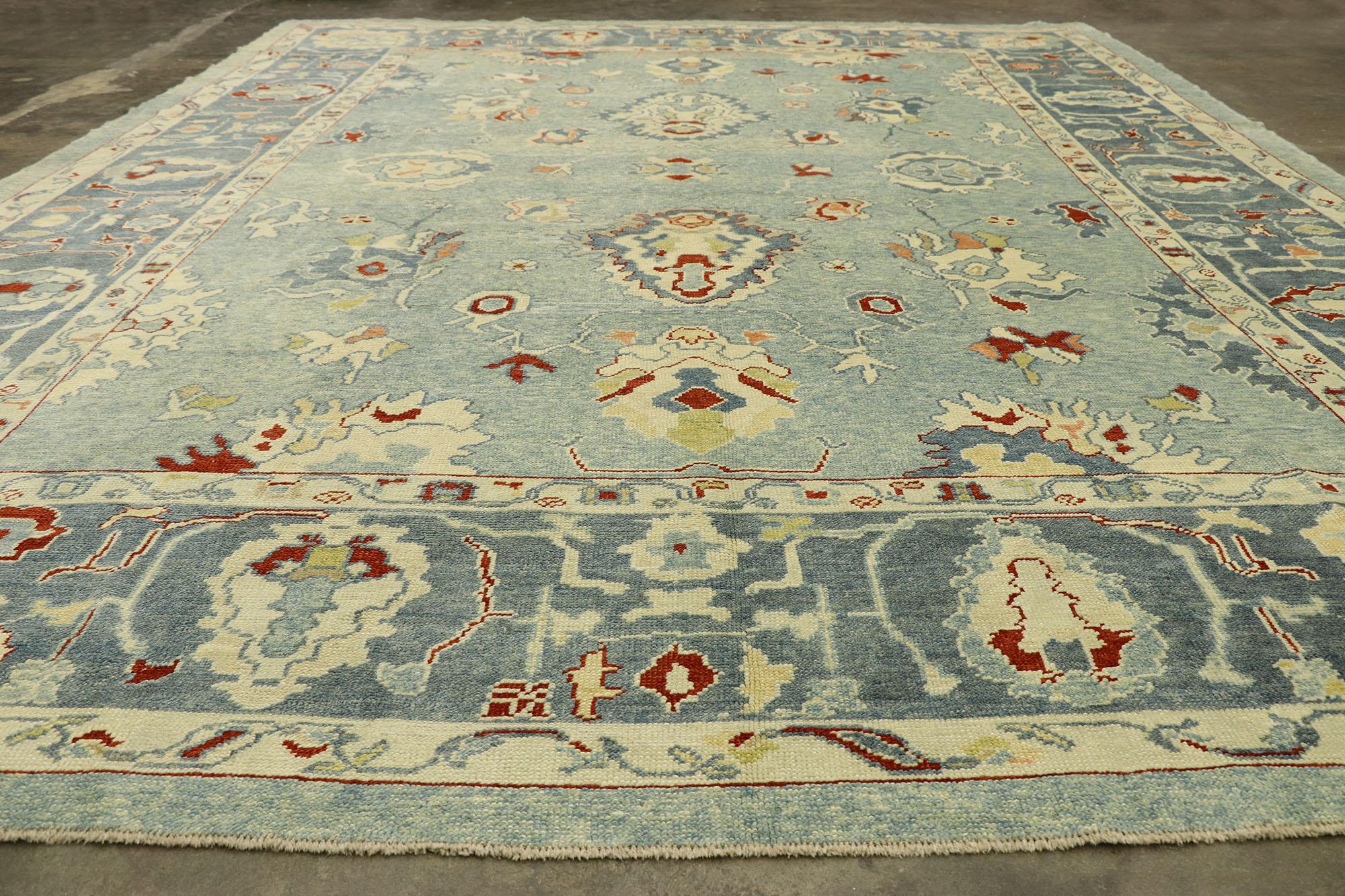 Contemporary Blue Turkish Oushak Rug  For Sale 2