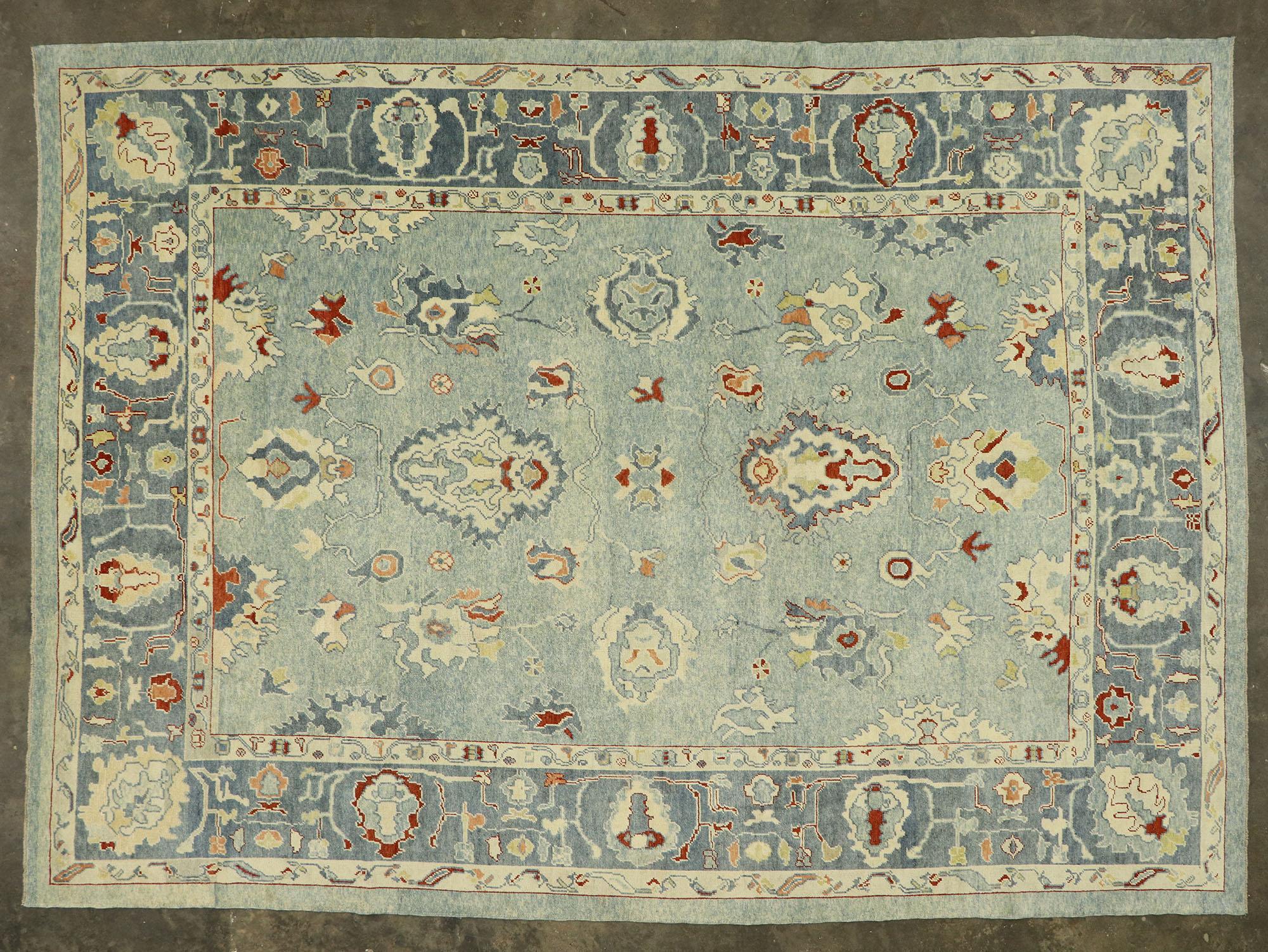 Contemporary Blue Turkish Oushak Rug  For Sale 3