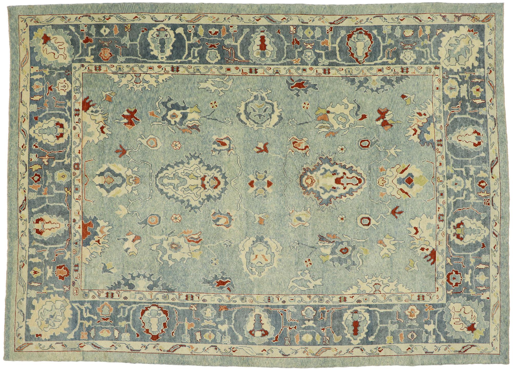 Contemporary Blue Turkish Oushak Rug  For Sale 4