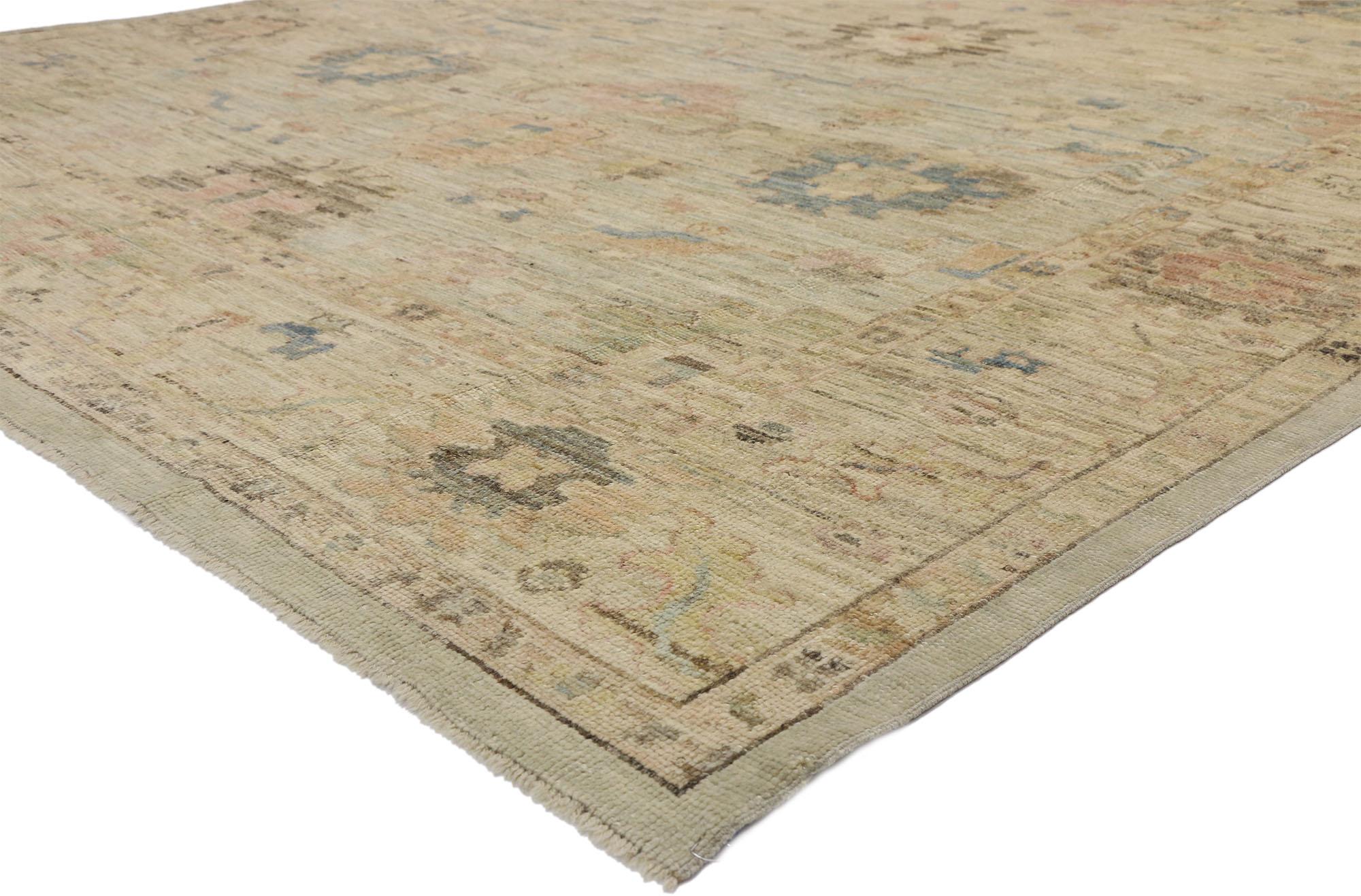 Hand-Knotted New Contemporary Turkish Oushak Rug with French Country and Cottage Style For Sale