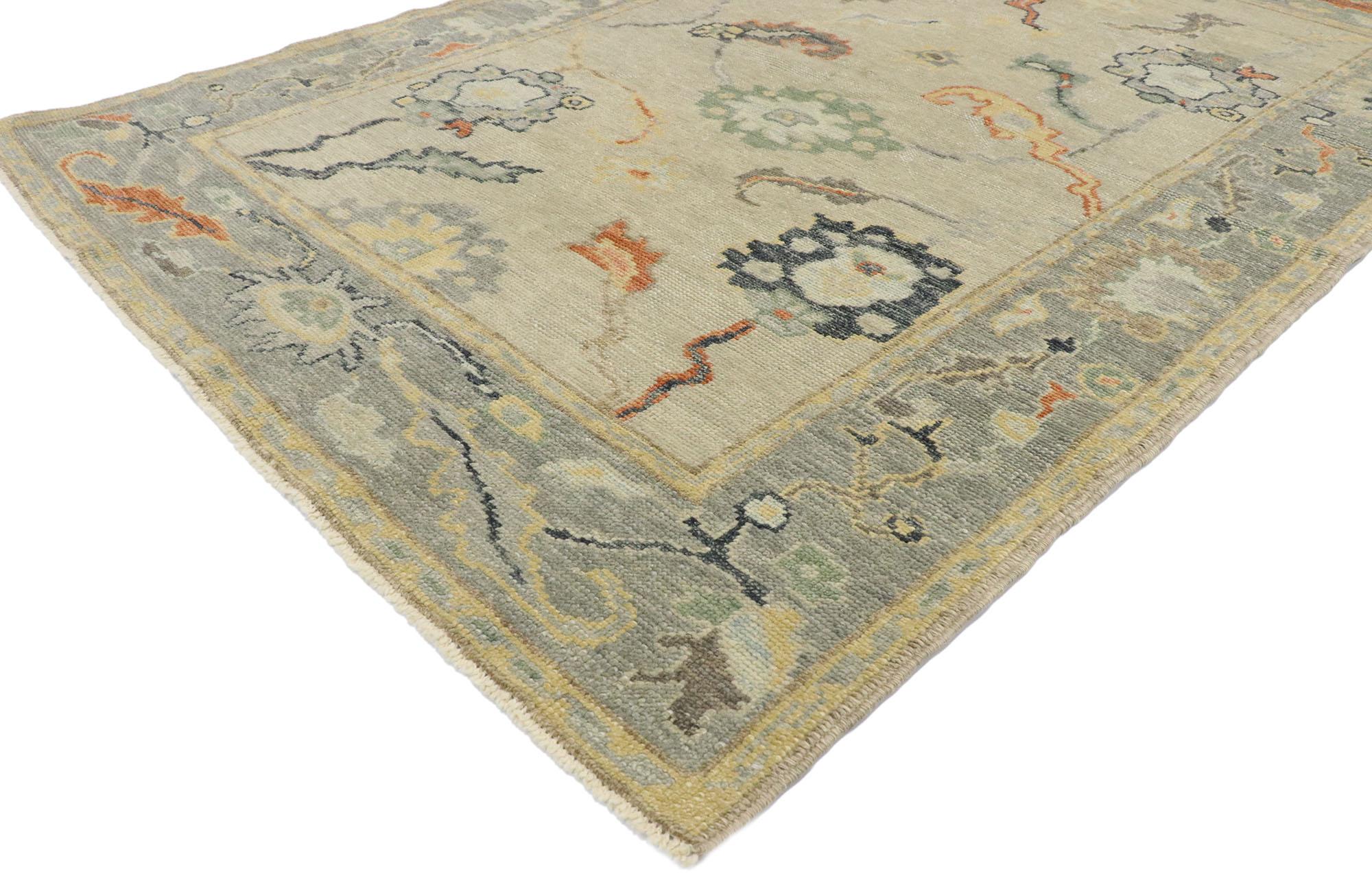 53430, new contemporary Turkish Oushak rug with Martha's vineyard modern Coastal style. Blending elements from the modern world with a coastal color palette, this hand knotted wool contemporary Turkish Oushak rug beautifully embodies Martha's