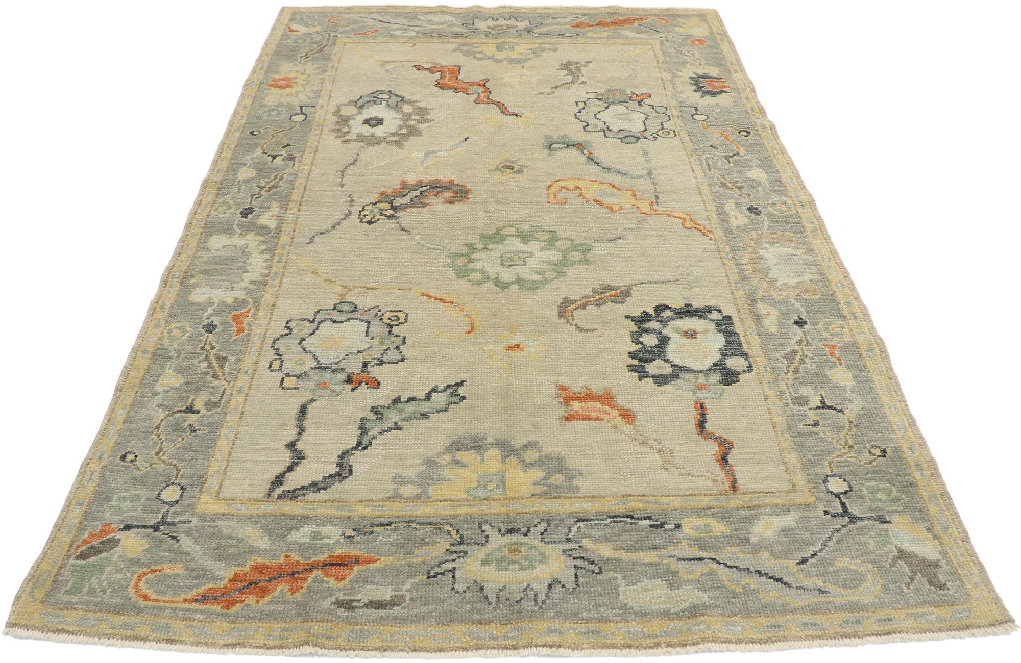 Hand-Knotted New Contemporary Turkish Oushak Rug with Martha's Vineyard Modern Coastal Style For Sale