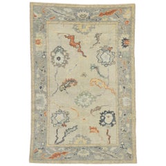 New Contemporary Turkish Oushak Rug with Martha's Vineyard Modern Coastal Style