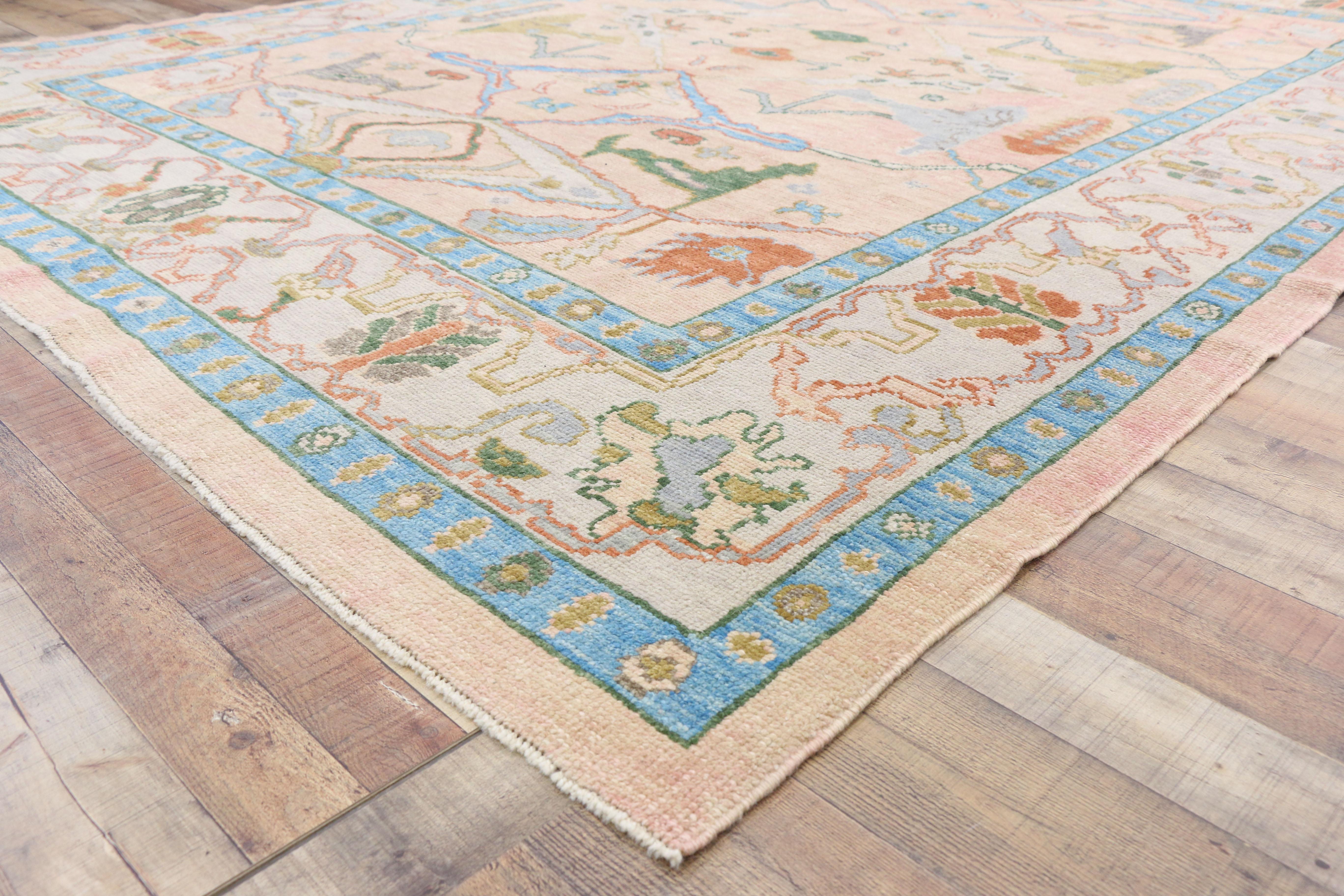 New Contemporary Turkish Oushak Rug with Memphis Style and Pastel Colors 1