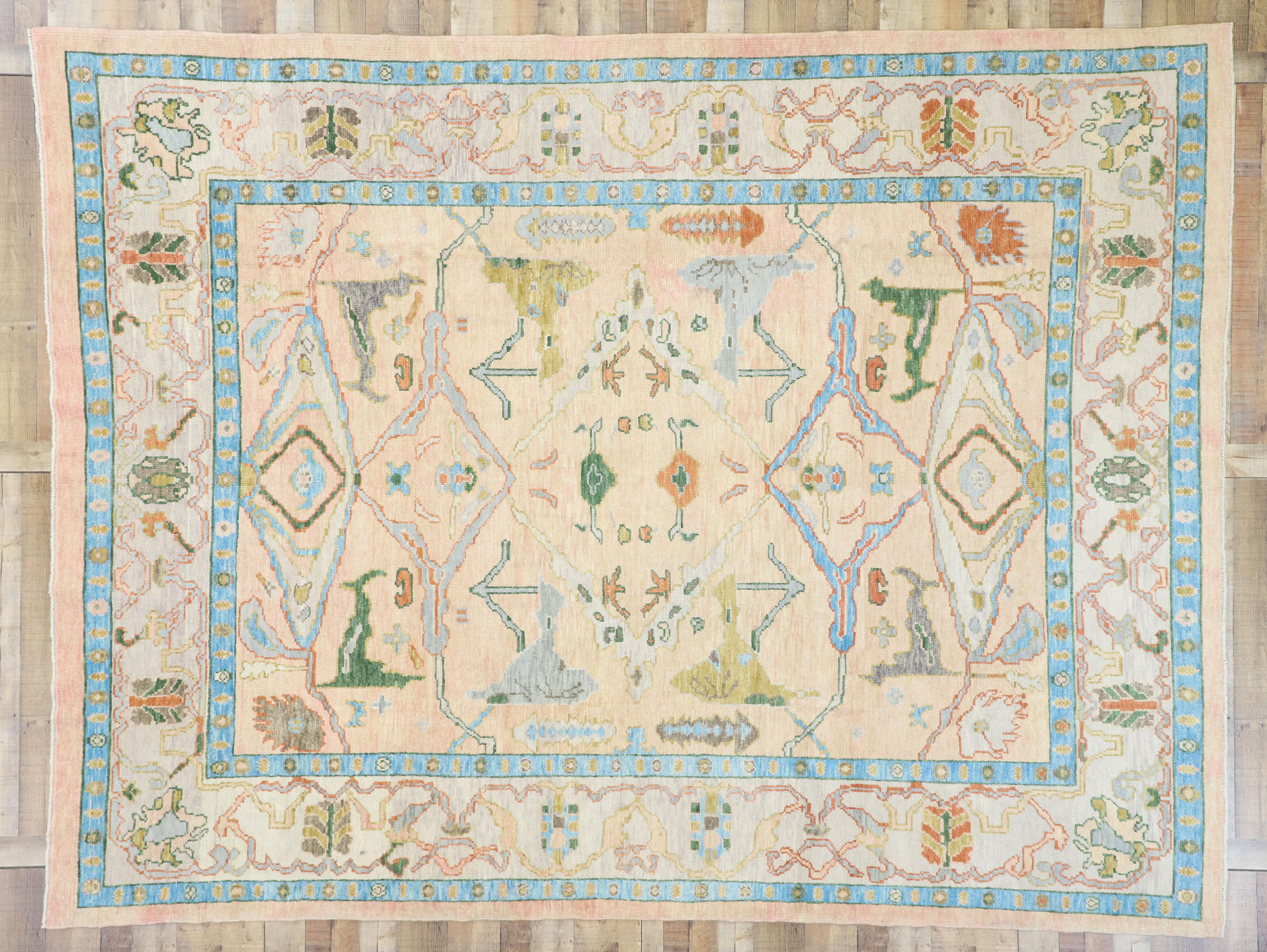 New Contemporary Turkish Oushak Rug with Memphis Style and Pastel Colors 2