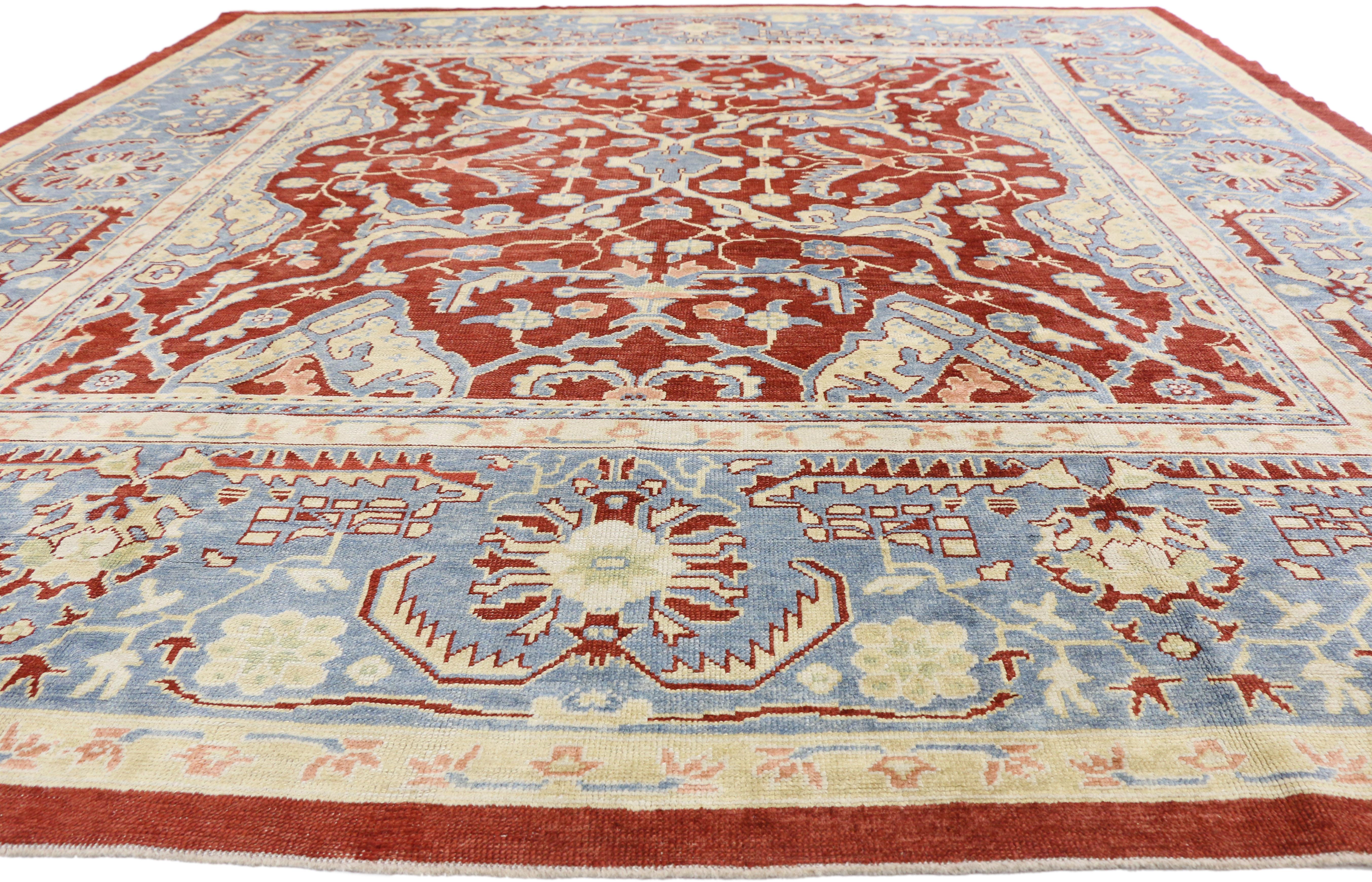 Fédéral Nouveau tapis turc contemporain d'Oushak avec style colonial américain moderne  en vente