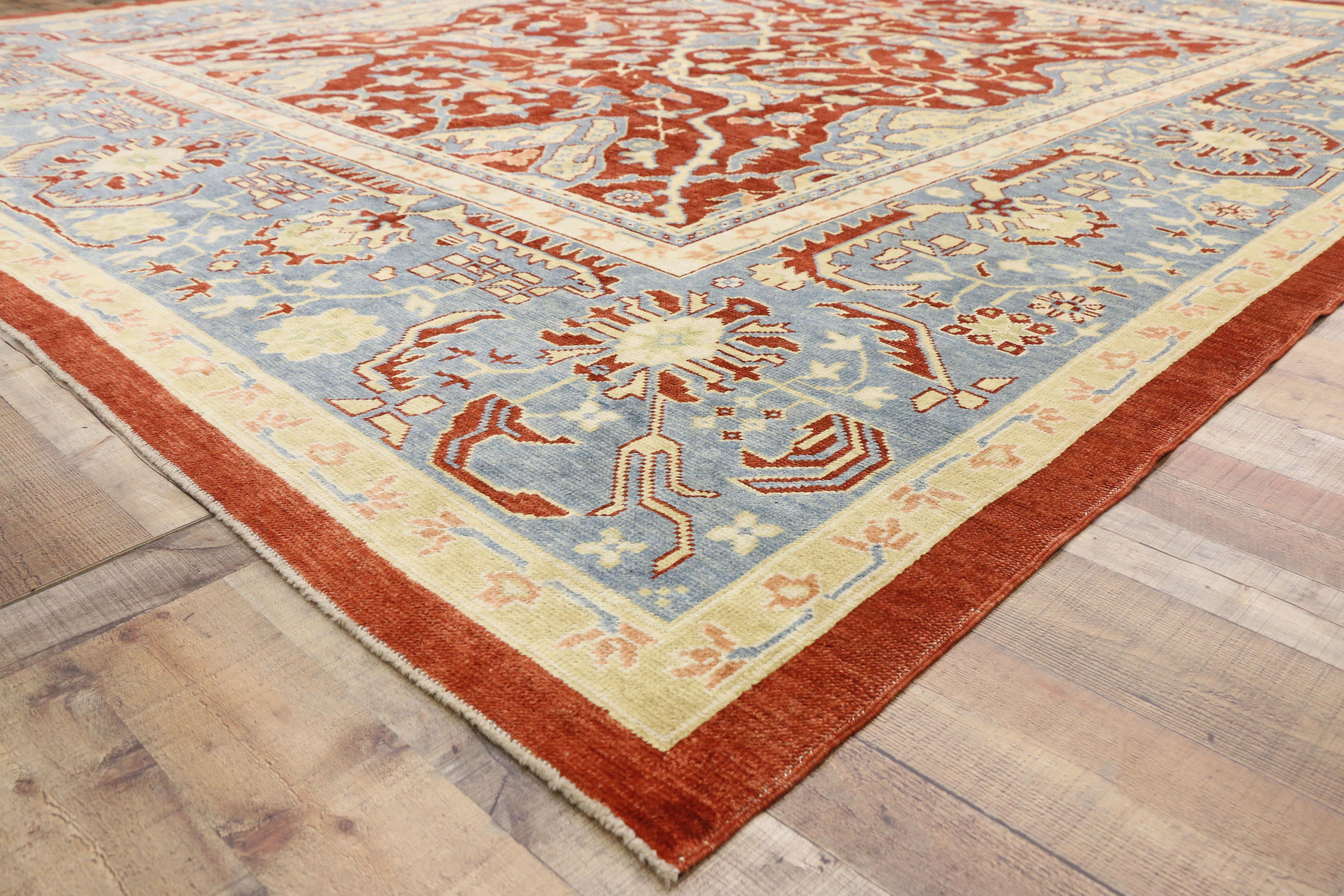 Wool New Contemporary Turkish Oushak Rug with Modern American Colonial Federal Style  For Sale
