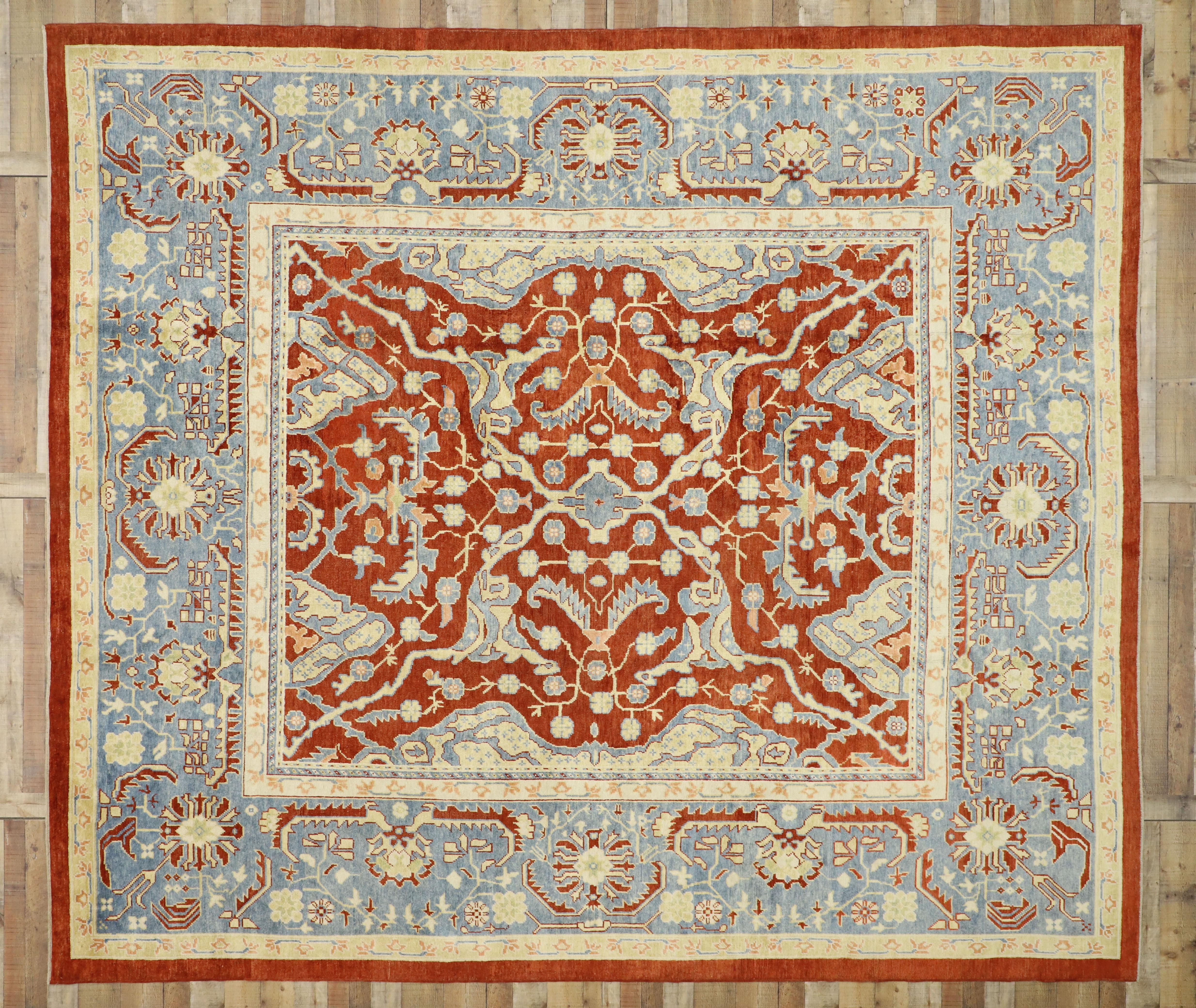 XXIe siècle et contemporain Nouveau tapis turc contemporain d'Oushak avec style colonial américain moderne  en vente