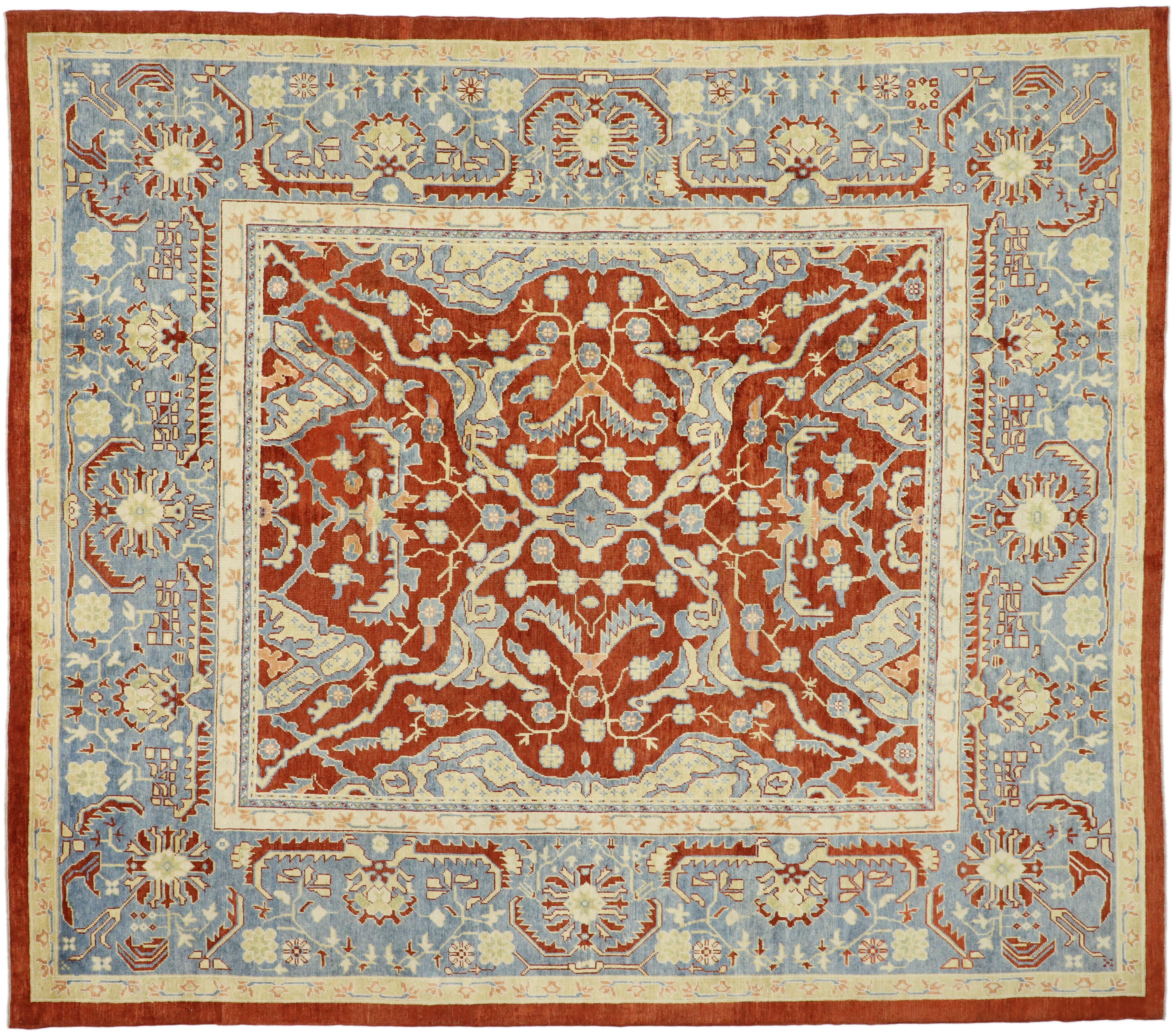 Laine Nouveau tapis turc contemporain d'Oushak avec style colonial américain moderne  en vente
