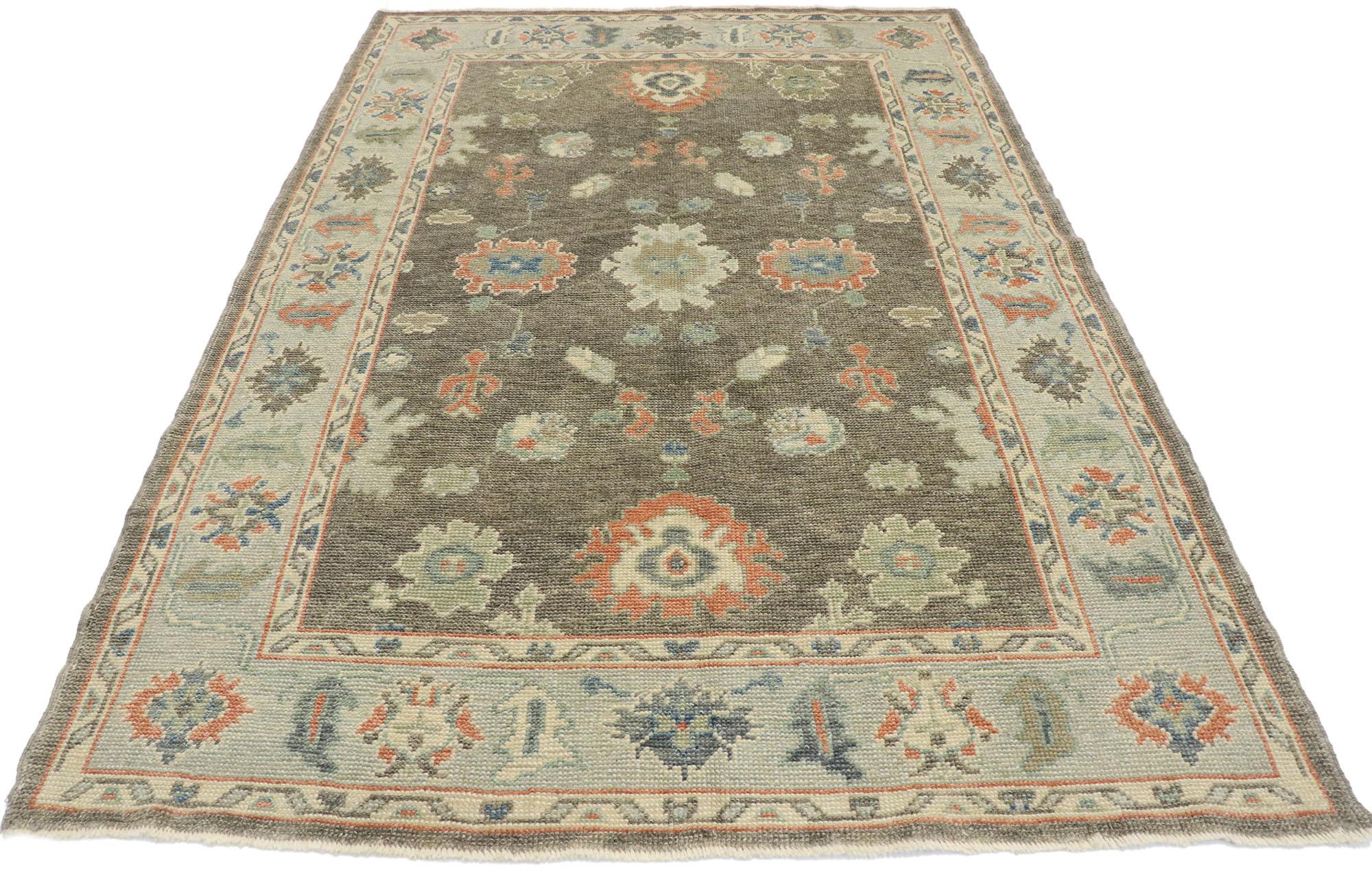 Hand-Knotted New Contemporary Turkish Oushak Rug with Modern American Colonial Style For Sale