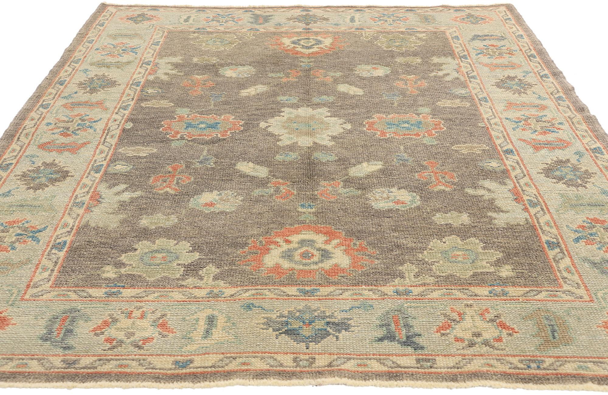 Hand-Knotted New Contemporary Earth-Tone Turkish Oushak Rug For Sale
