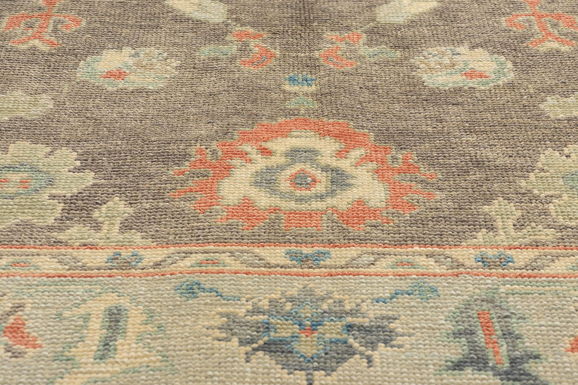 Wool New Contemporary Earth-Tone Turkish Oushak Rug For Sale